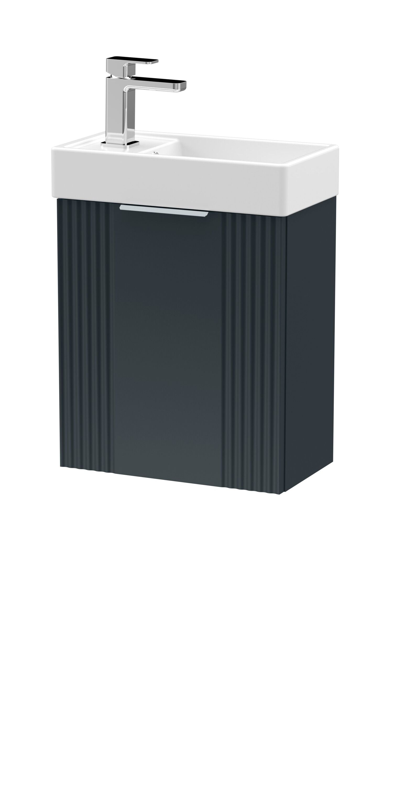 nuie Deco Compact 400mm Soft Black 1 Door Wall Hung Vanity Unit With Ceramic Basin