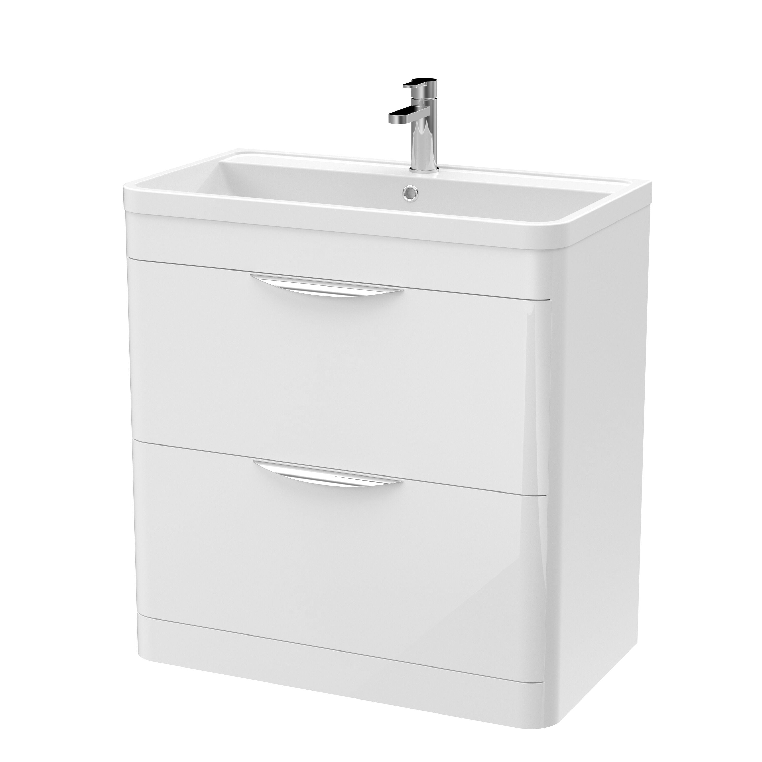 nuie Parade 800mm Gloss White 2 Drawer Floor Standing Vanity Unit With Basin