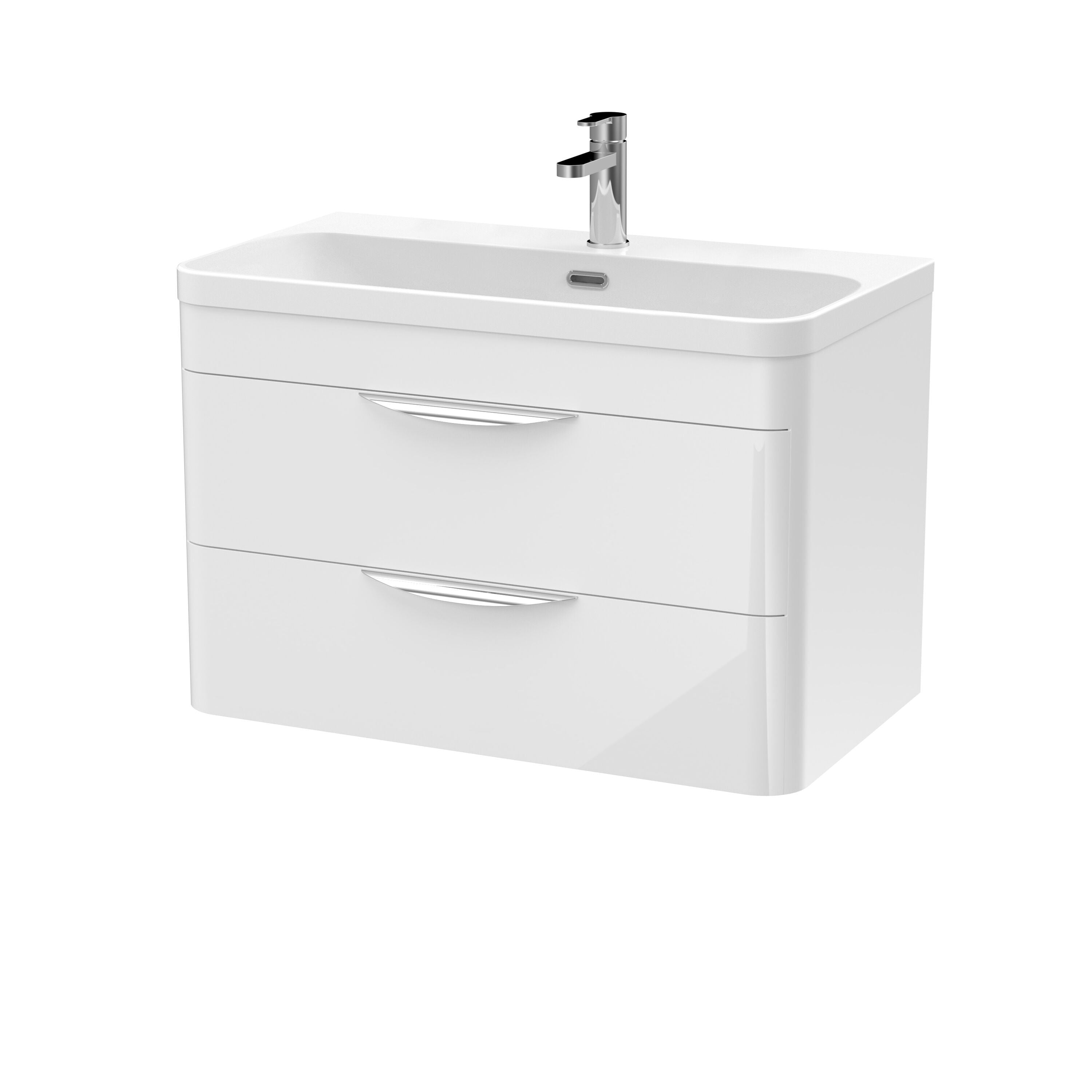 nuie Parade 800mm Gloss White 2 Drawer Wall Hung Vanity Unit With Thin Edge Basin