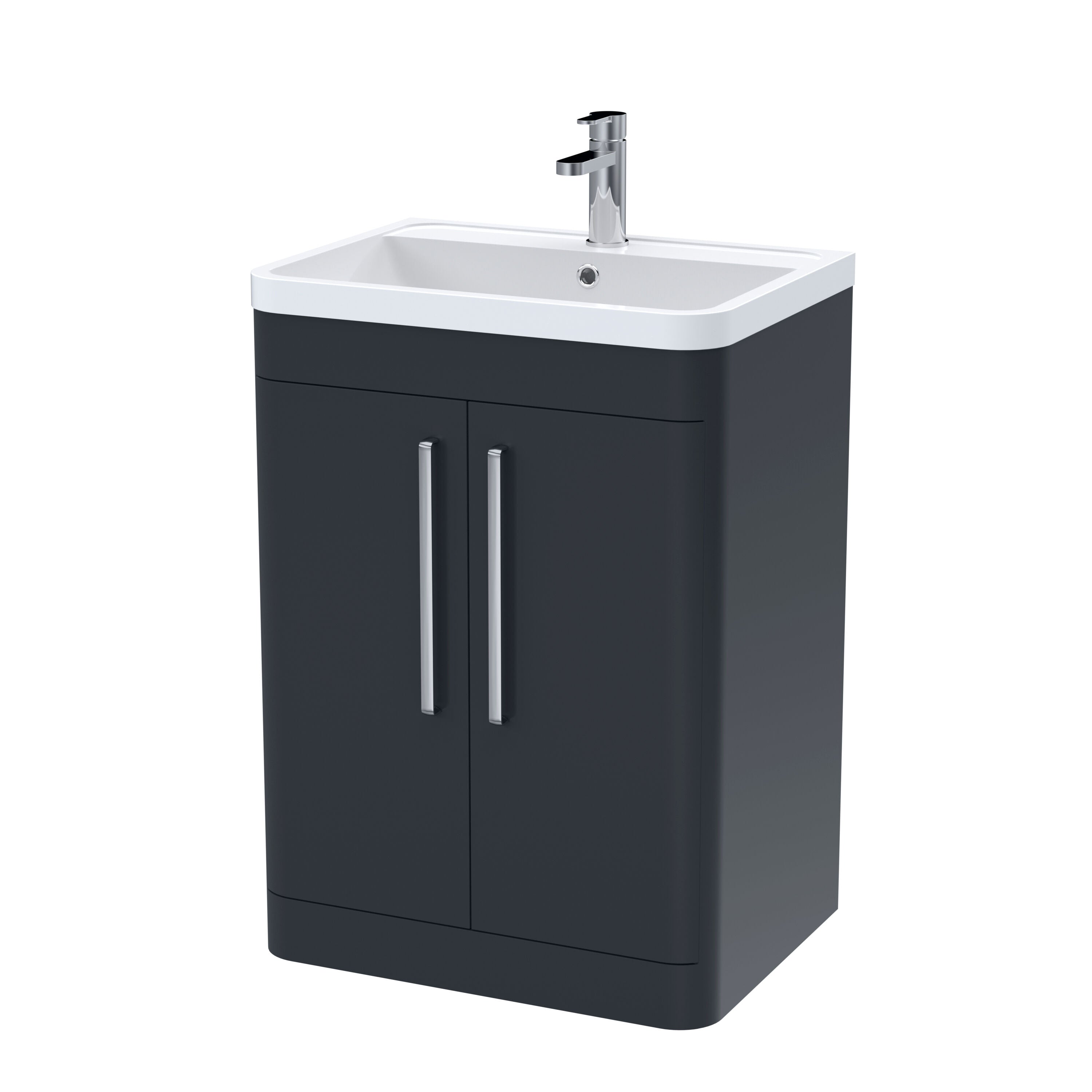 nuie Parade 600mm Soft Black 2 Drawer Floor Standing Vanity Unit With Polymarble Basin