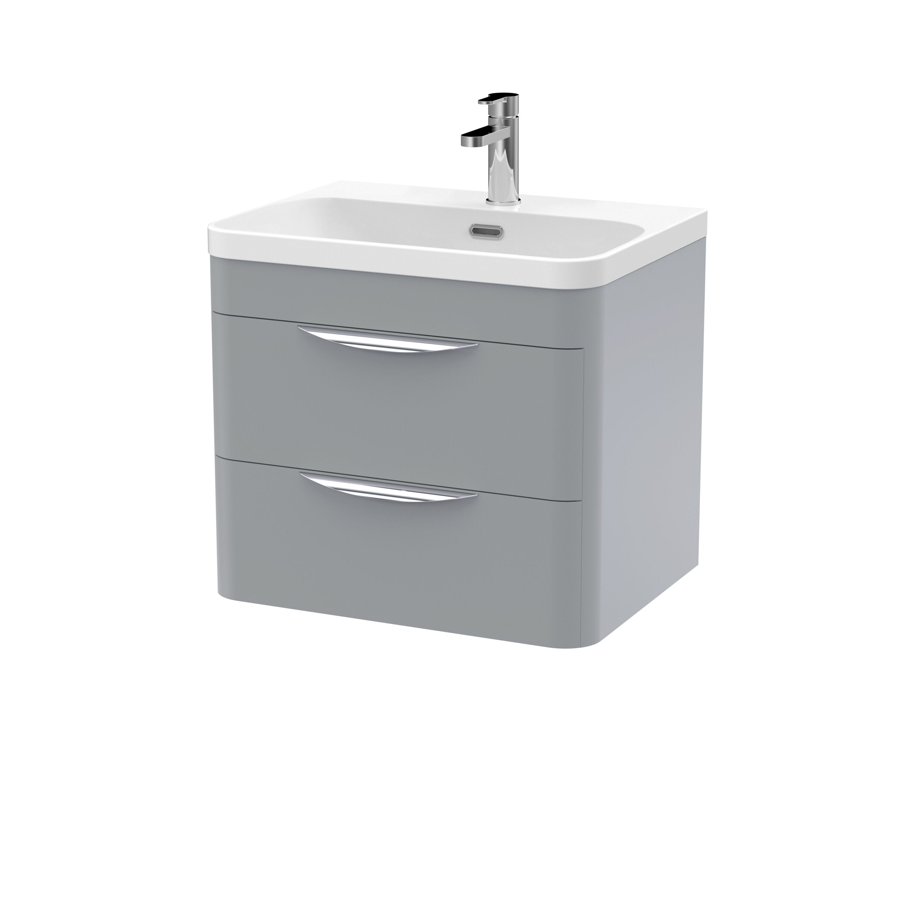nuie Parade 600mm Satin Grey 2 Drawer Wall Hung Vanity Unit With Thin Edge Basin