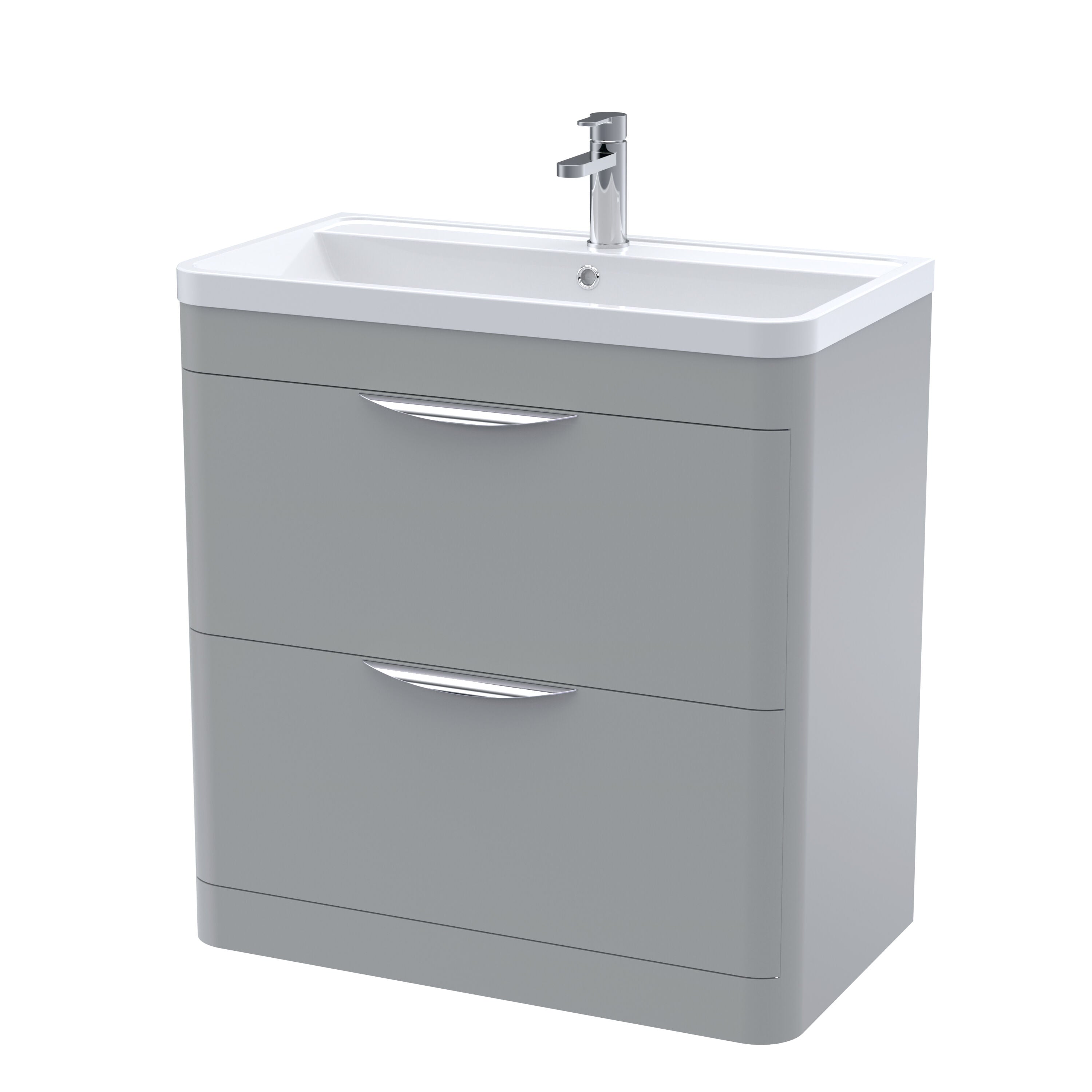 nuie Parade 800mm Satin Grey 2 Drawer Floor Standing Vanity Unit With Polymarble Basin