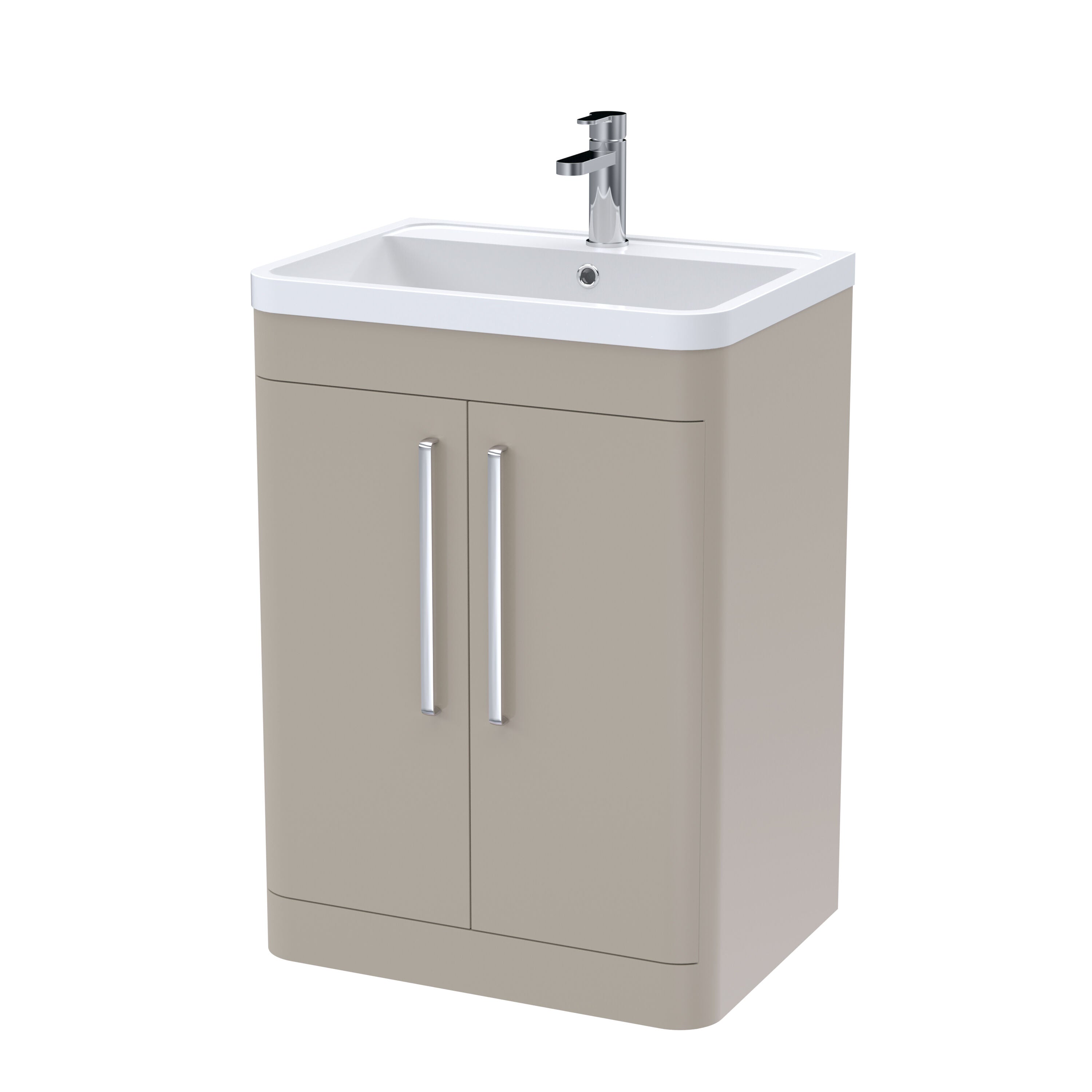 nuie Parade 600mm Pebble Grey 2 Drawer Floor Standing Vanity Unit With Polymarble Basin