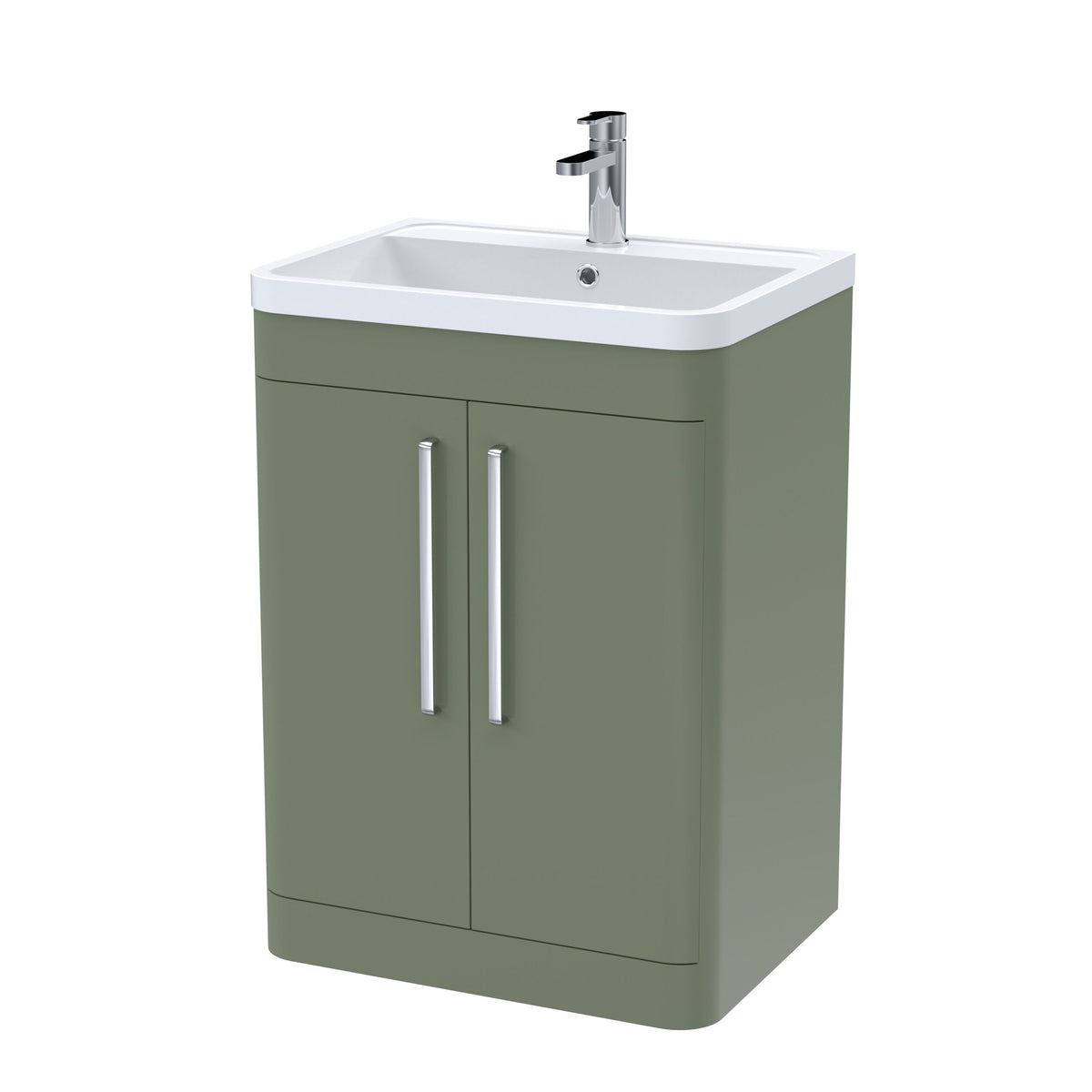 Nuie Parade 600mm 2 Door Floor Standing Vanity Unit With Polymarble Basin