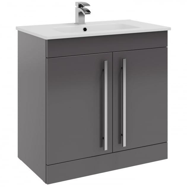 Purity 800mm 2 Door Floor Standing Unit Storm Grey Gloss - FUR042PU