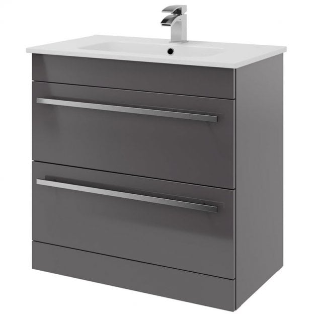 Purity 800mm 2 Drawer Floor Standing Unit Storm Grey Gloss - FUR047PU