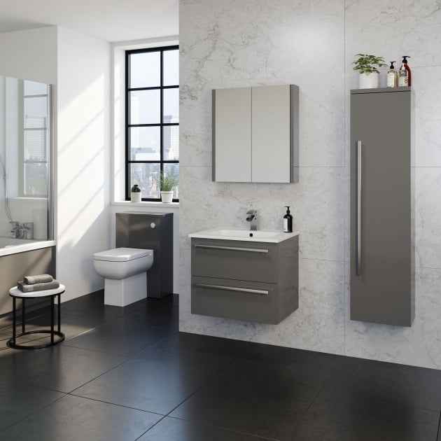 Purity 800mm 2 Drawer Wall Mounted Unit Storm Grey Gloss - FUR056PU - FUR056PU 1