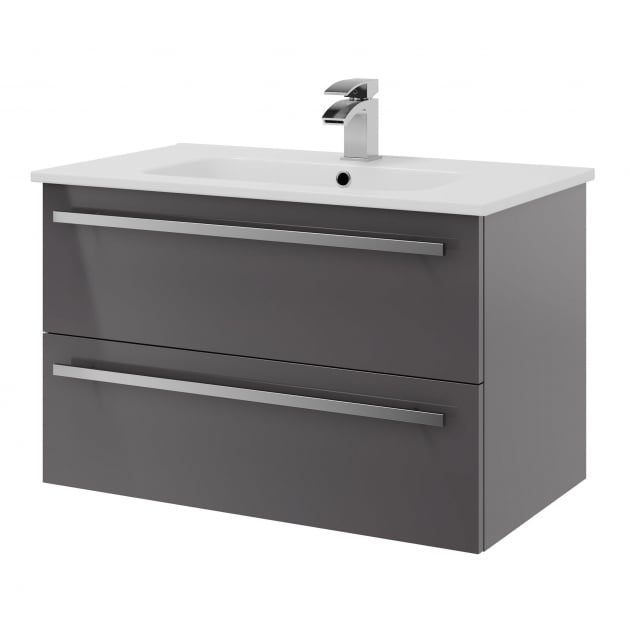 Purity 800mm 2 Drawer Wall Mounted Unit Storm Grey Gloss - FUR056PU - FUR056PU 2