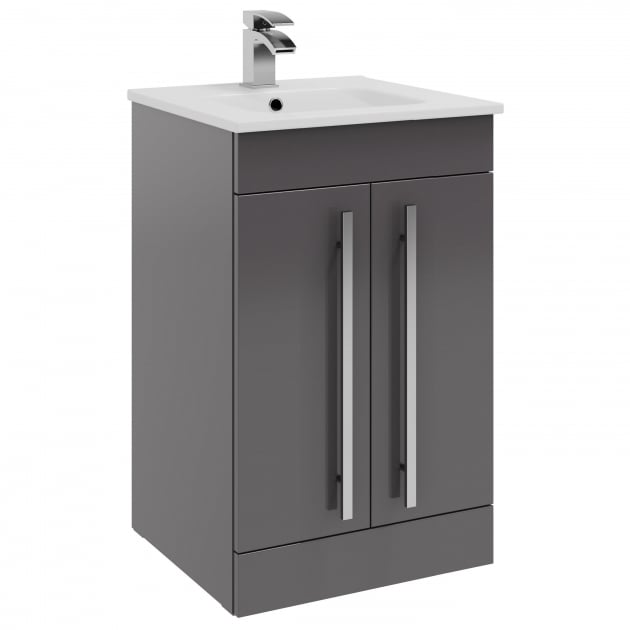 Purity 390. 500mm 2 Door Floor Standing Unit Storm Grey Gloss - FUR127PU
