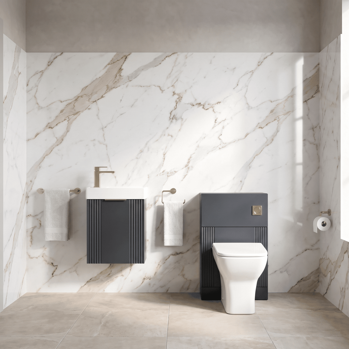 Modern 400mm Wall Hung Cloakroom Package - Soft Black