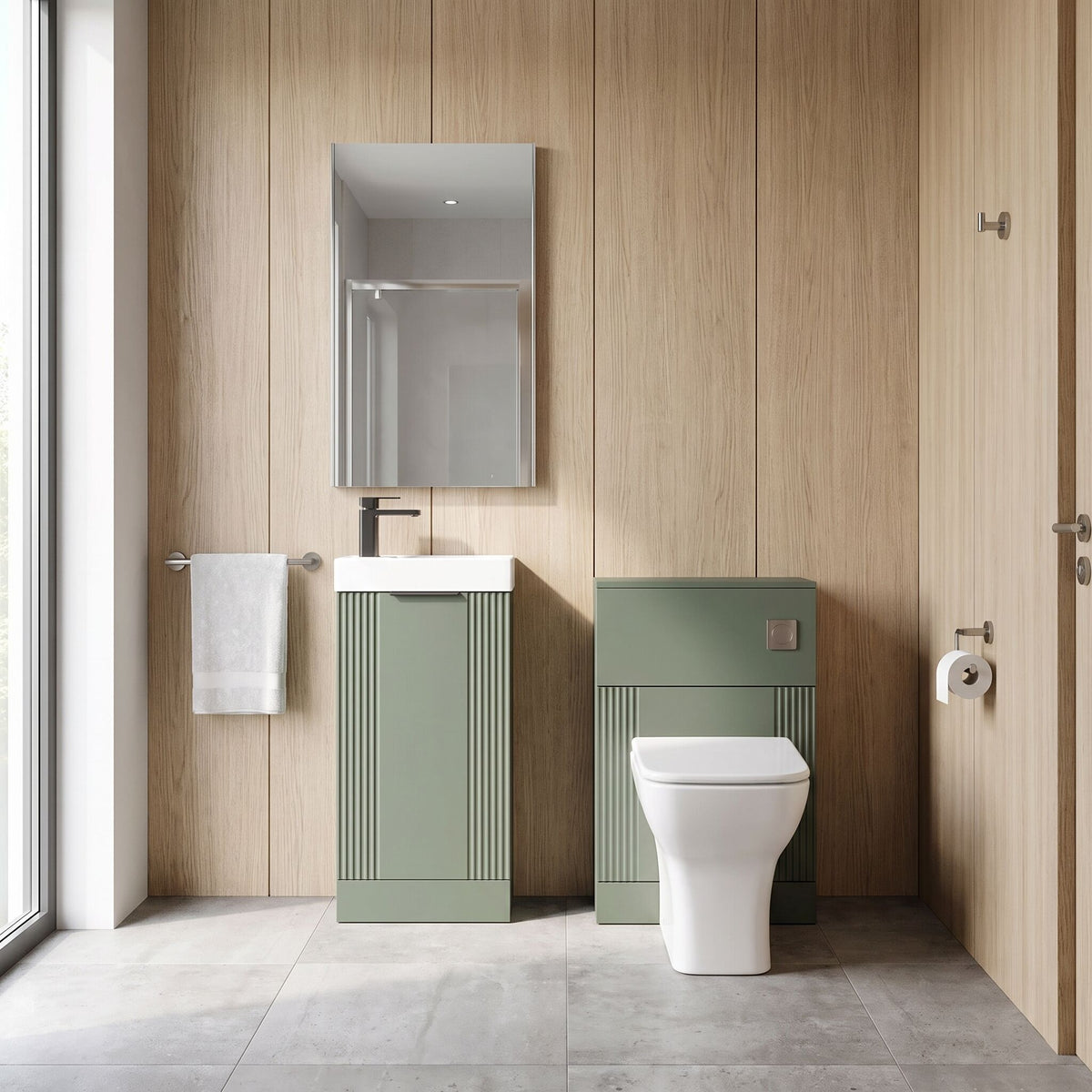 Modern 400mm Floor Standing Cloakroom Package - Satin Green