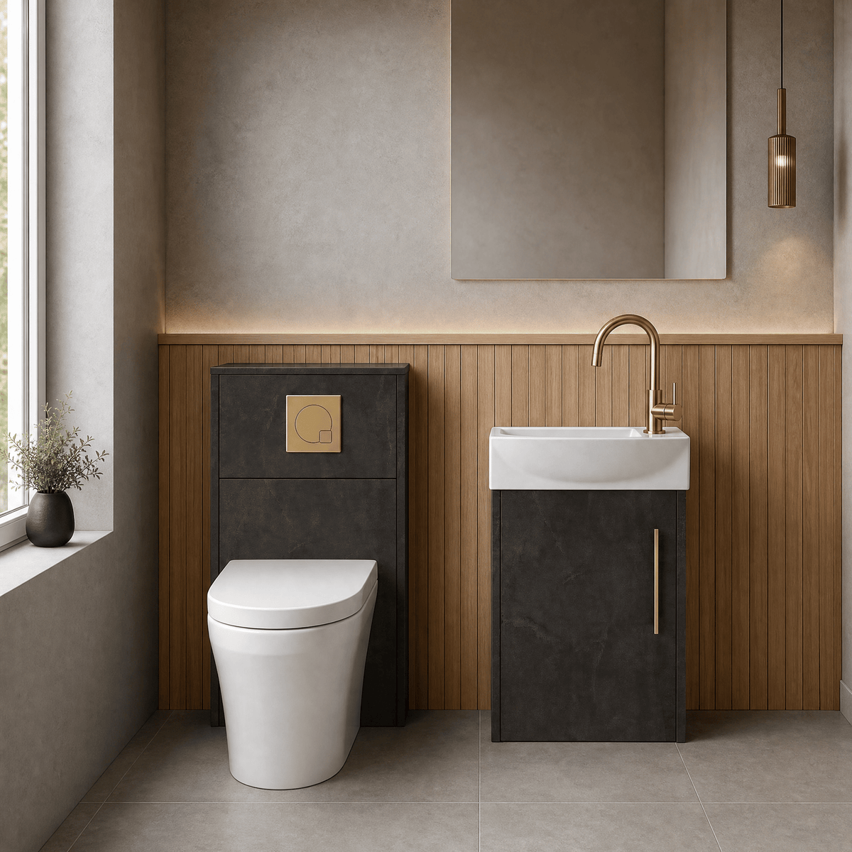Modern 440mm Wall Hung Cloakroom Package - Metallic Slate