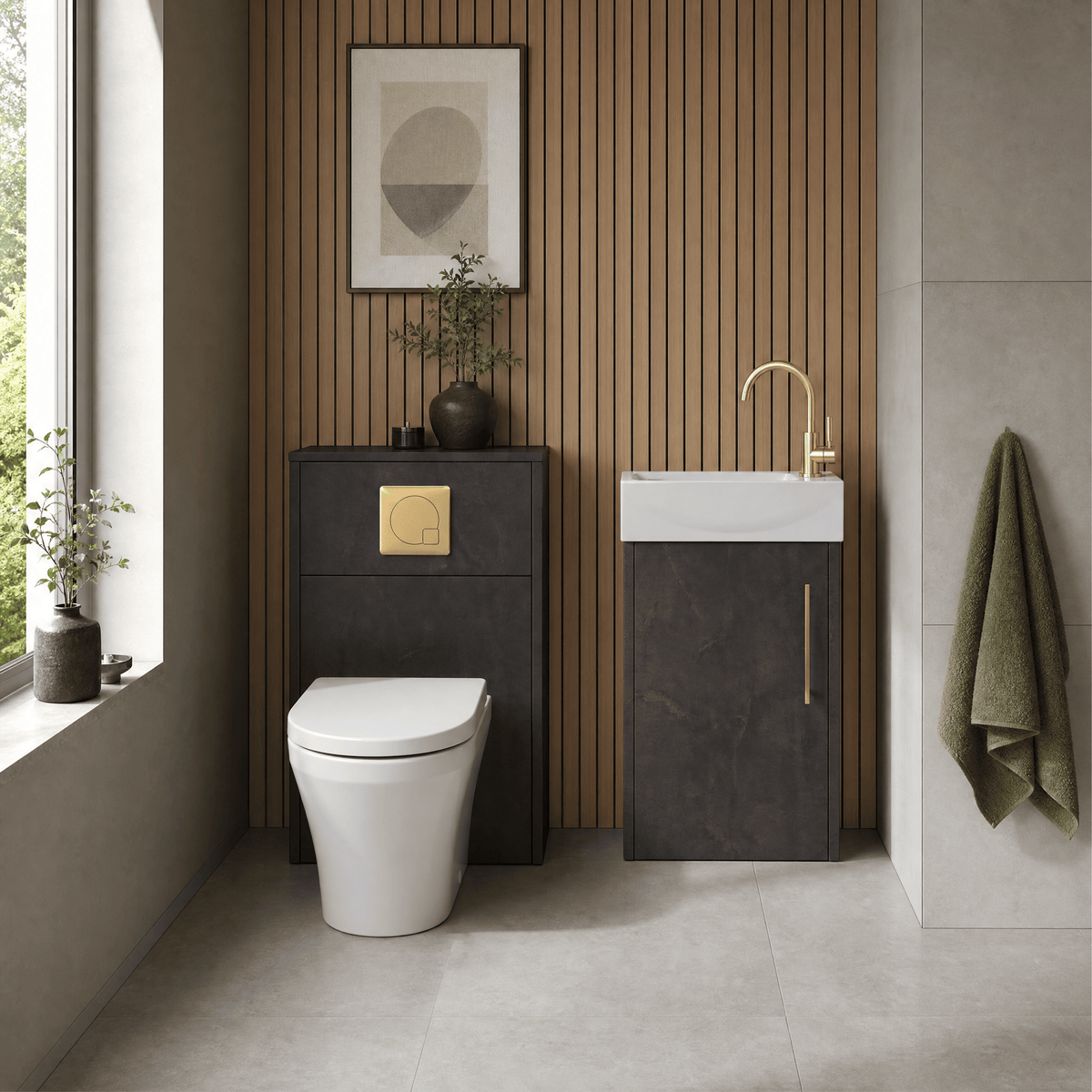 Modern 440mm Wall Hung Cloakroom Package - Metallic Slate