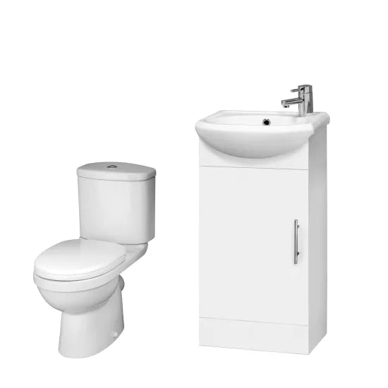 Compact 420mm Floor Standing Cloakroom Package - Gloss White