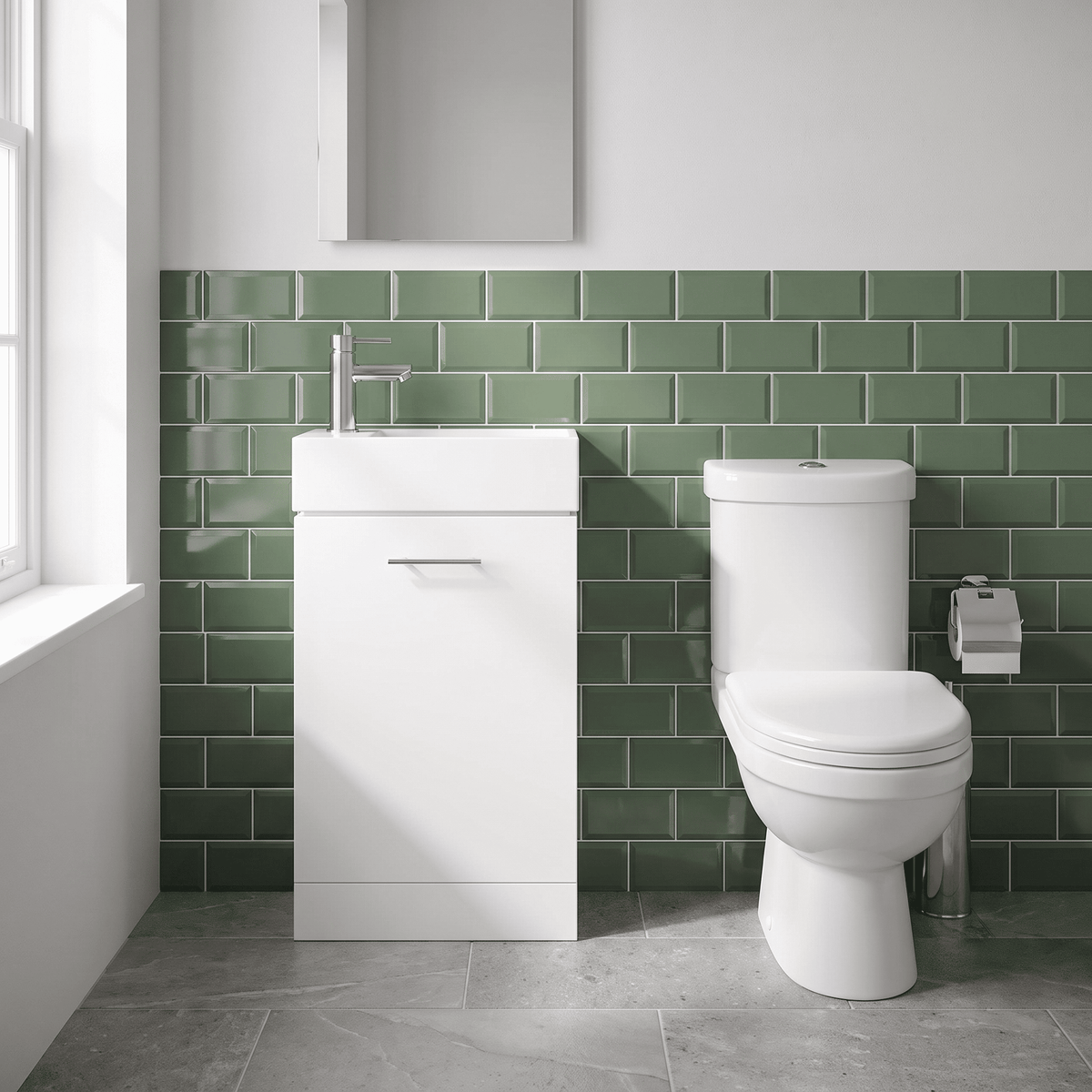 Compact 480mm Floor Standing Cloakroom Package - Gloss White