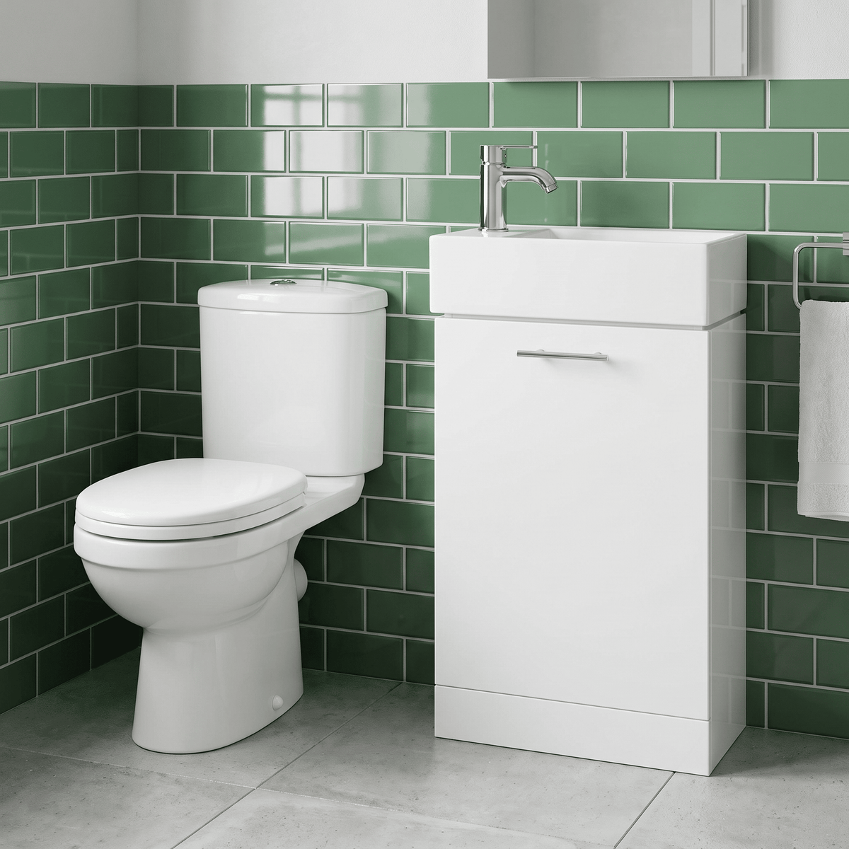 Compact 480mm Floor Standing Cloakroom Package - Gloss White