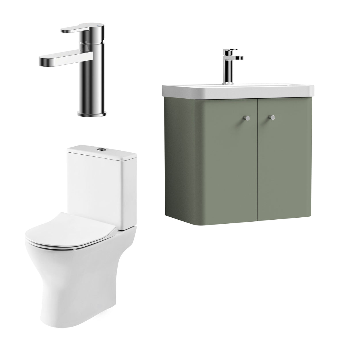 Modern 600mm Wall Hung Cloakroom Package - Satin Green