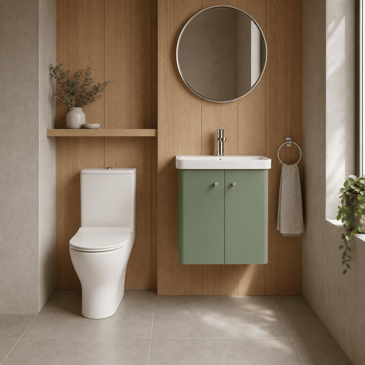 Modern 600mm Wall Hung Cloakroom Package - Satin Green