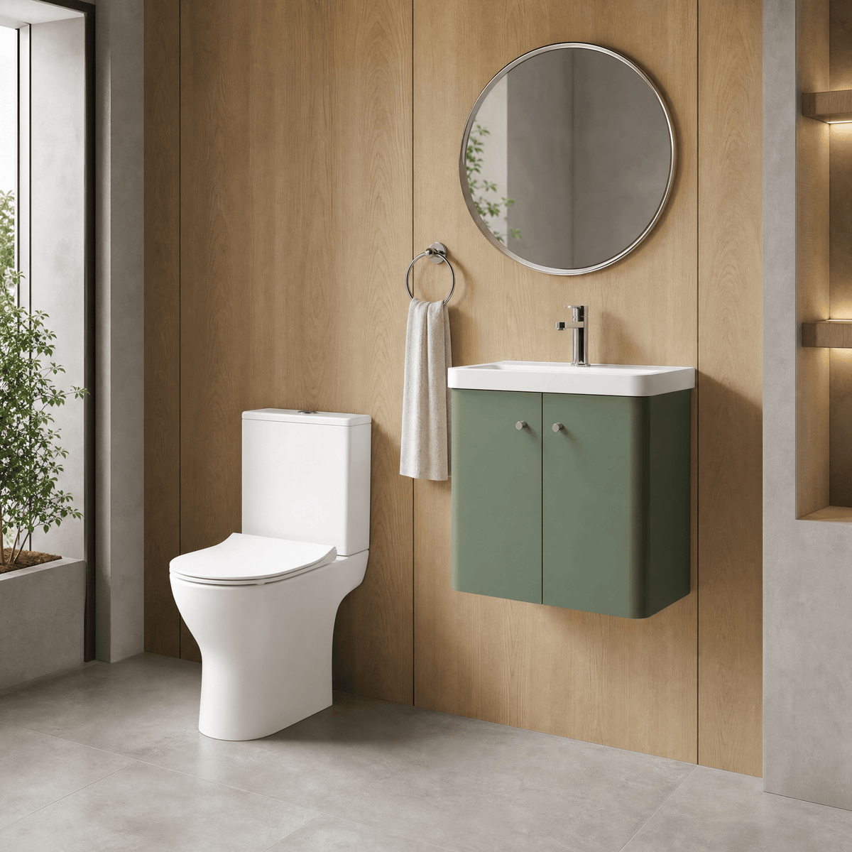 Modern 600mm Wall Hung Cloakroom Package - Satin Green