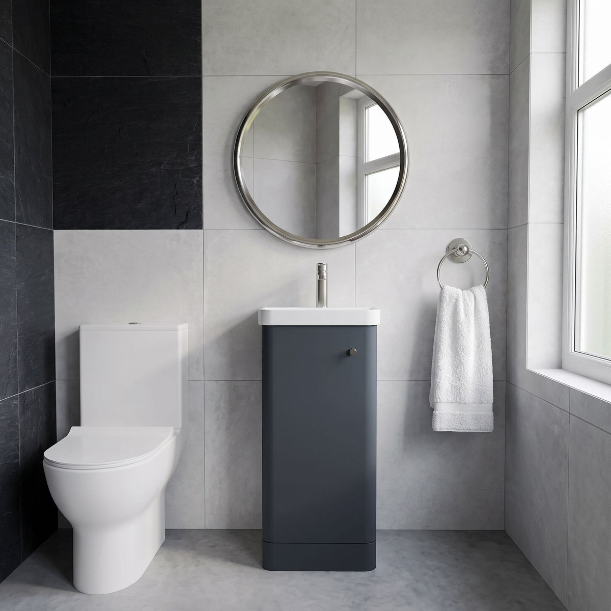 Modern 400mm Floor Standing Cloakroom Package - Soft Black
