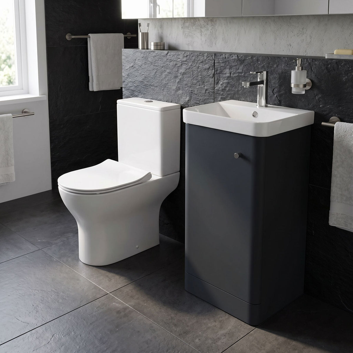 Modern 400mm Floor Standing Cloakroom Package - Soft Black