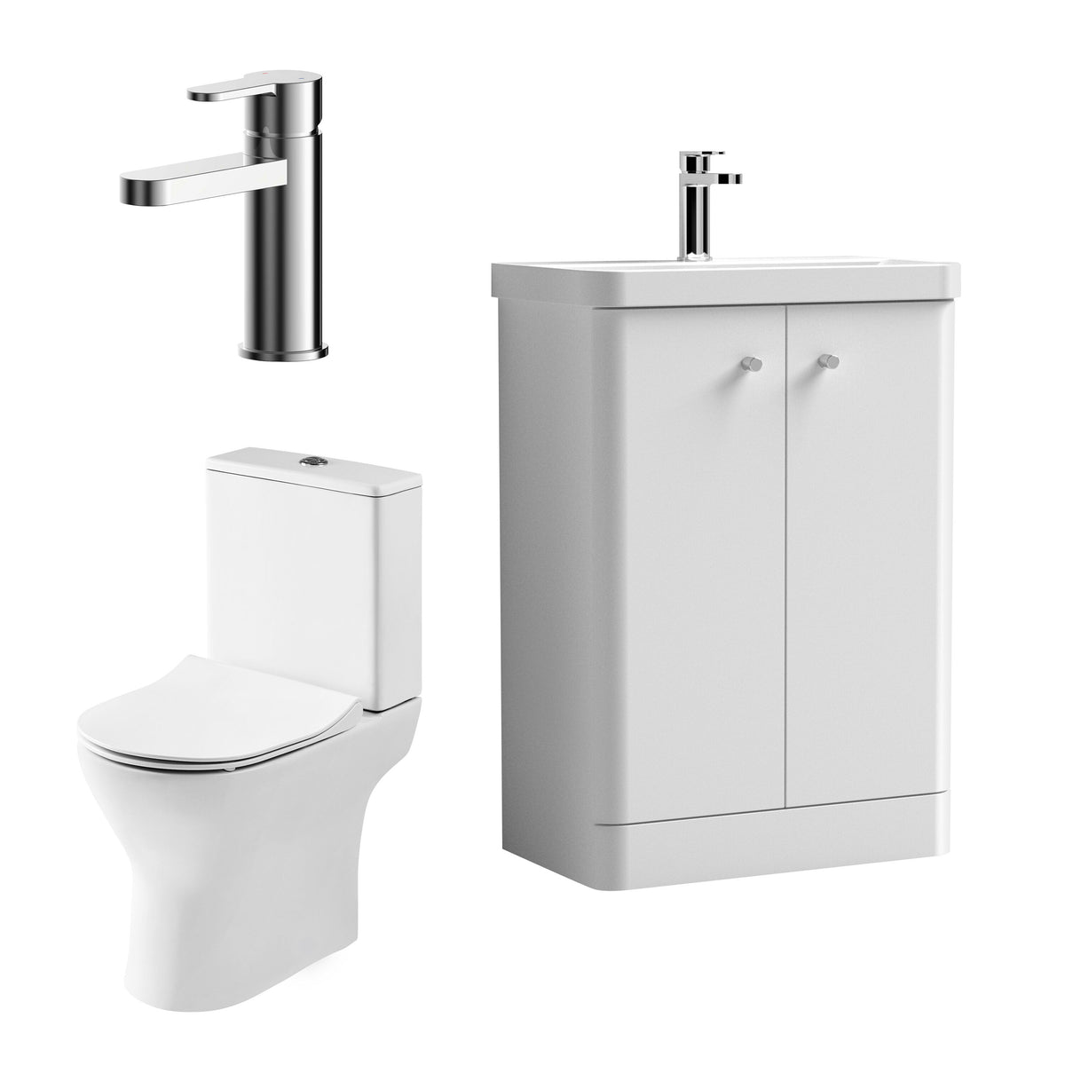 Modern 600mm Floor Standing Cloakroom Package - Gloss White