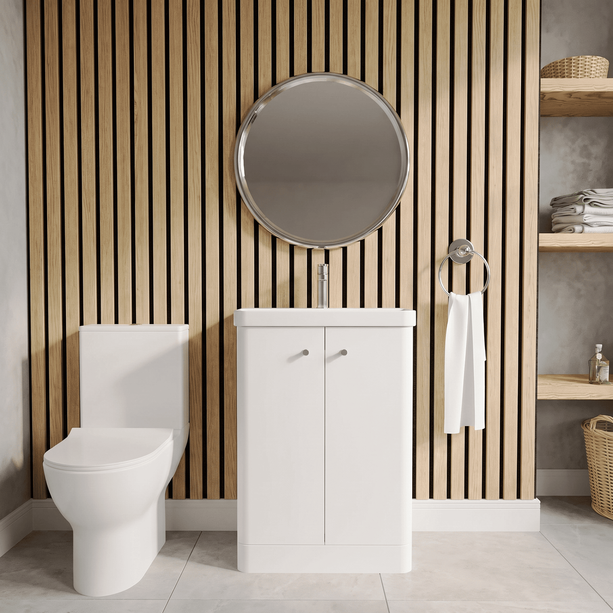 Modern 600mm Floor Standing Cloakroom Package - Gloss White