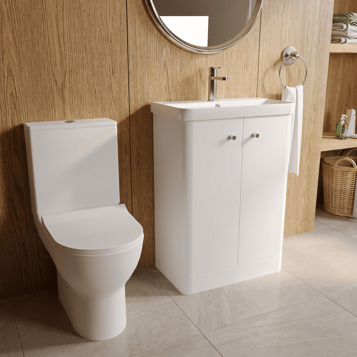 Modern 600mm Floor Standing Cloakroom Package - Gloss White