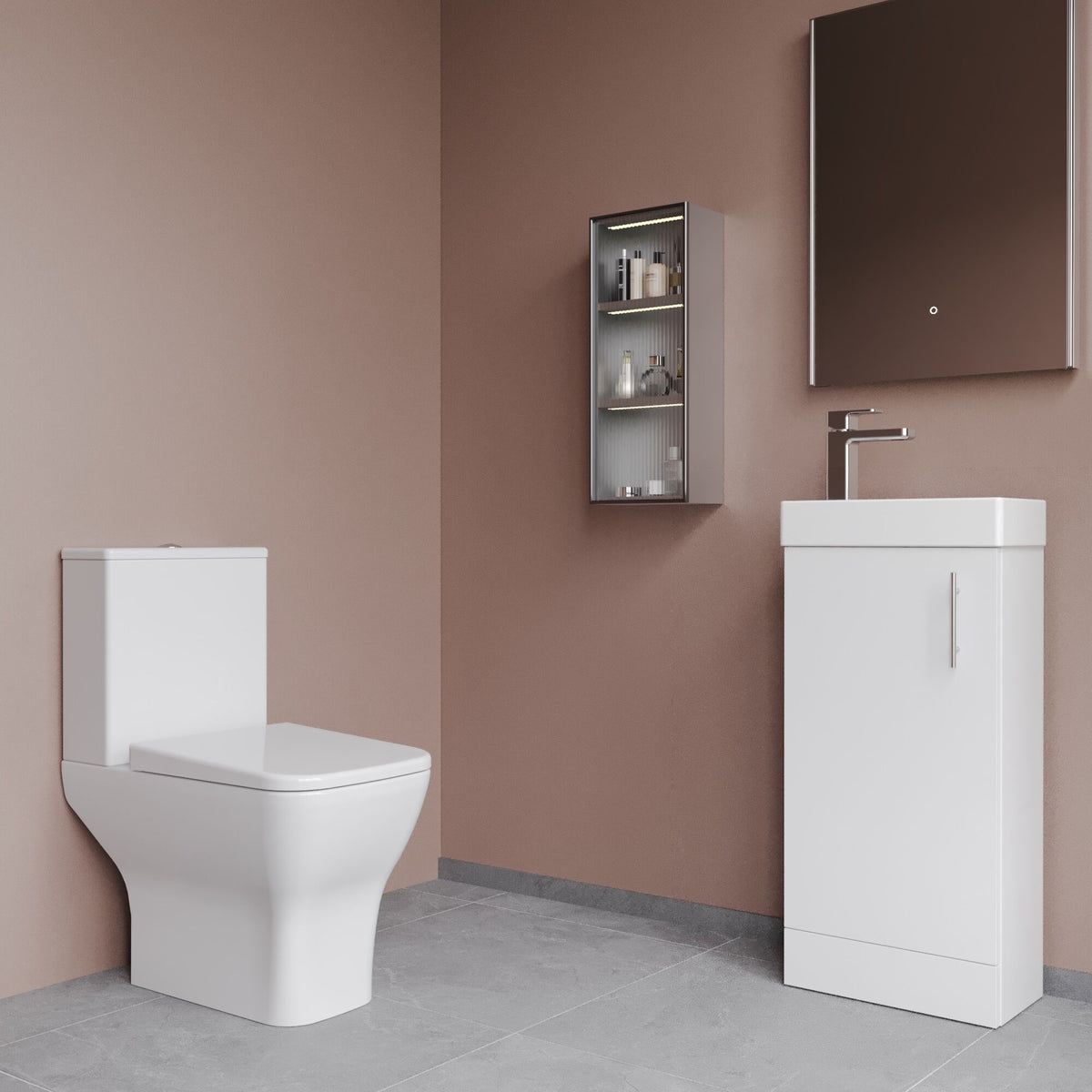 Compact 400mm Floor Standing Cloakroom Package - Gloss White