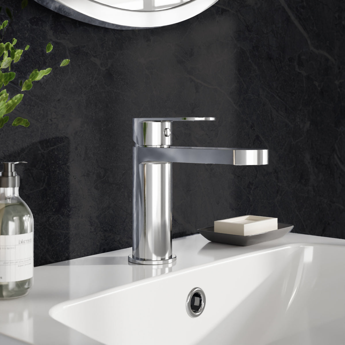 nuie choice Halstatt Chrome Mono Basin Mixer Push Button Waste - Lifestyle image