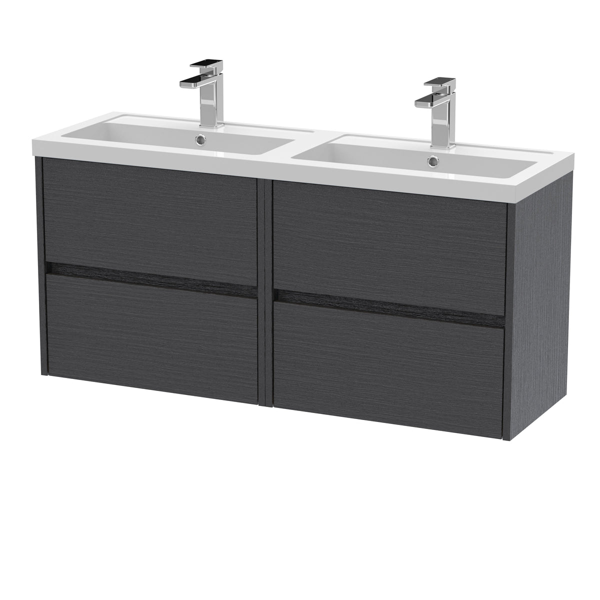Nuie Havana 1200mm 4 Drawer Wall Hung Vanity Unit With 2 Tap Hole Polymarble basin