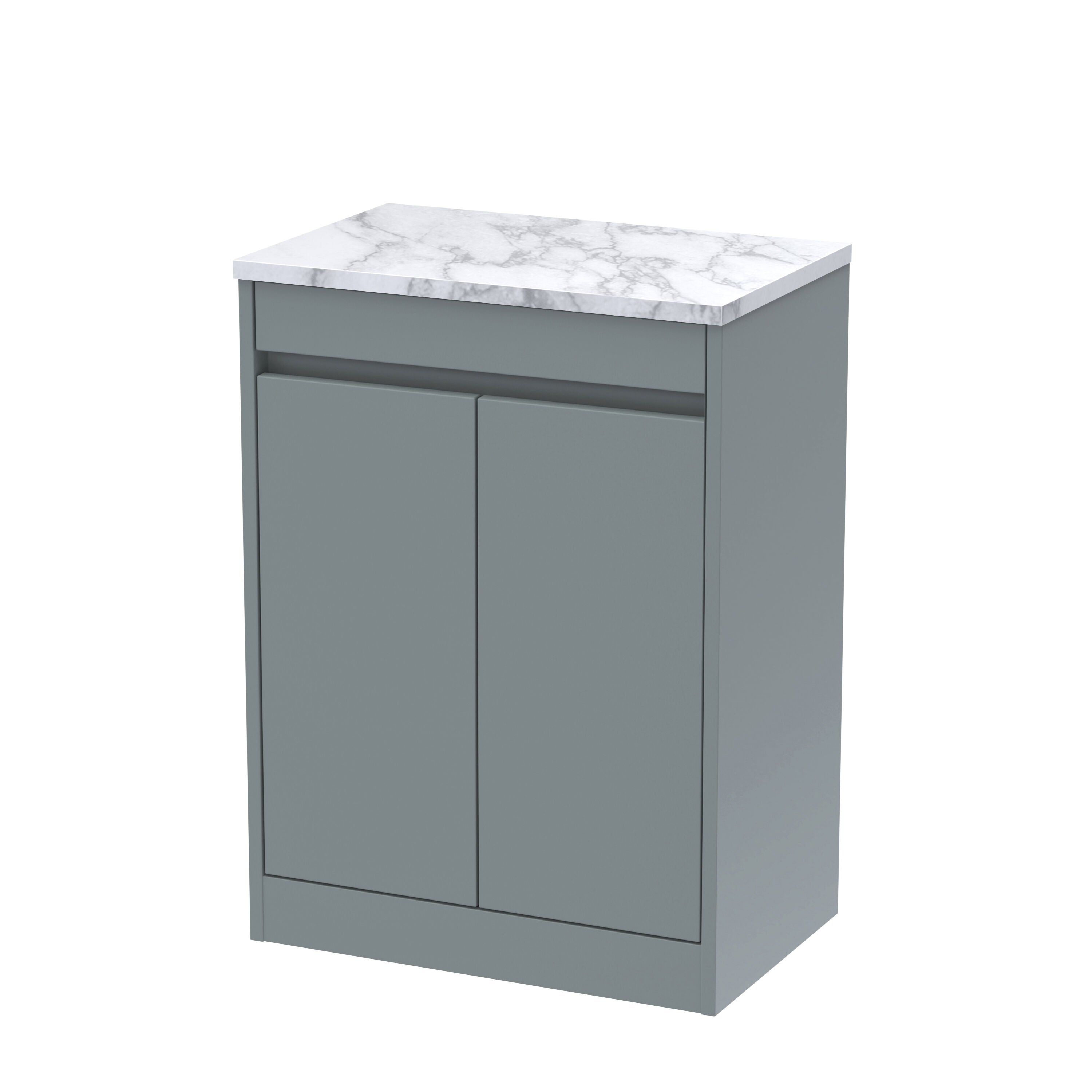 nuie Havana 600mm Coastal Grey 2 Door Floor Standing Vanity Unit With Carrera Marble Worktop