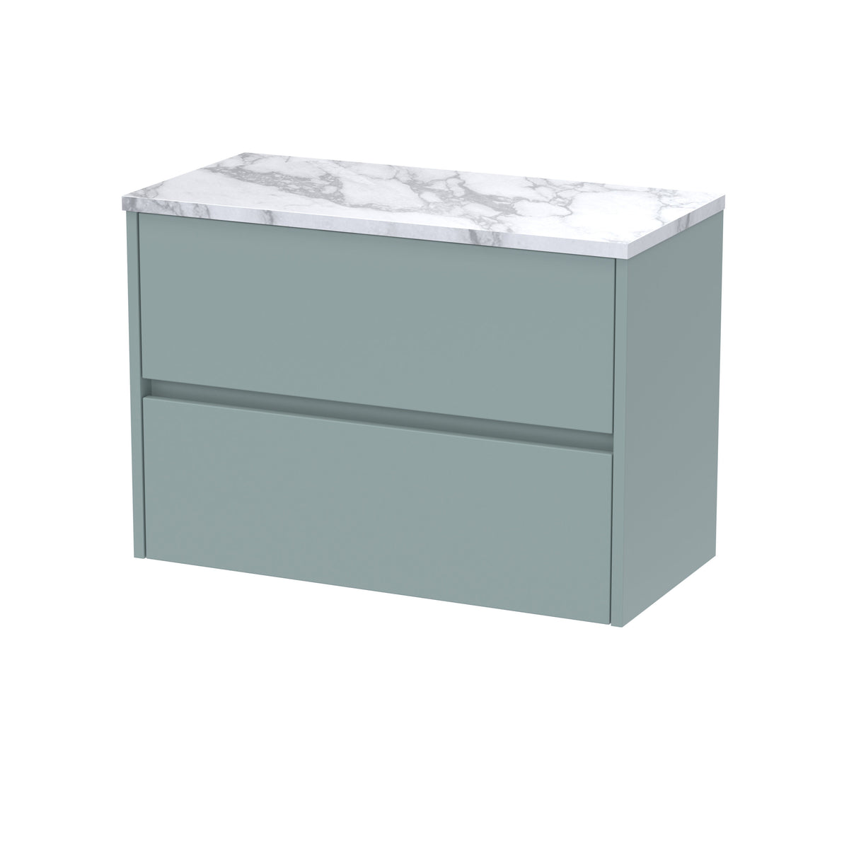Nuie Havana 800mm 2 Drawer Wall Hung Vanity Unit With Carrara Laminate Worktop