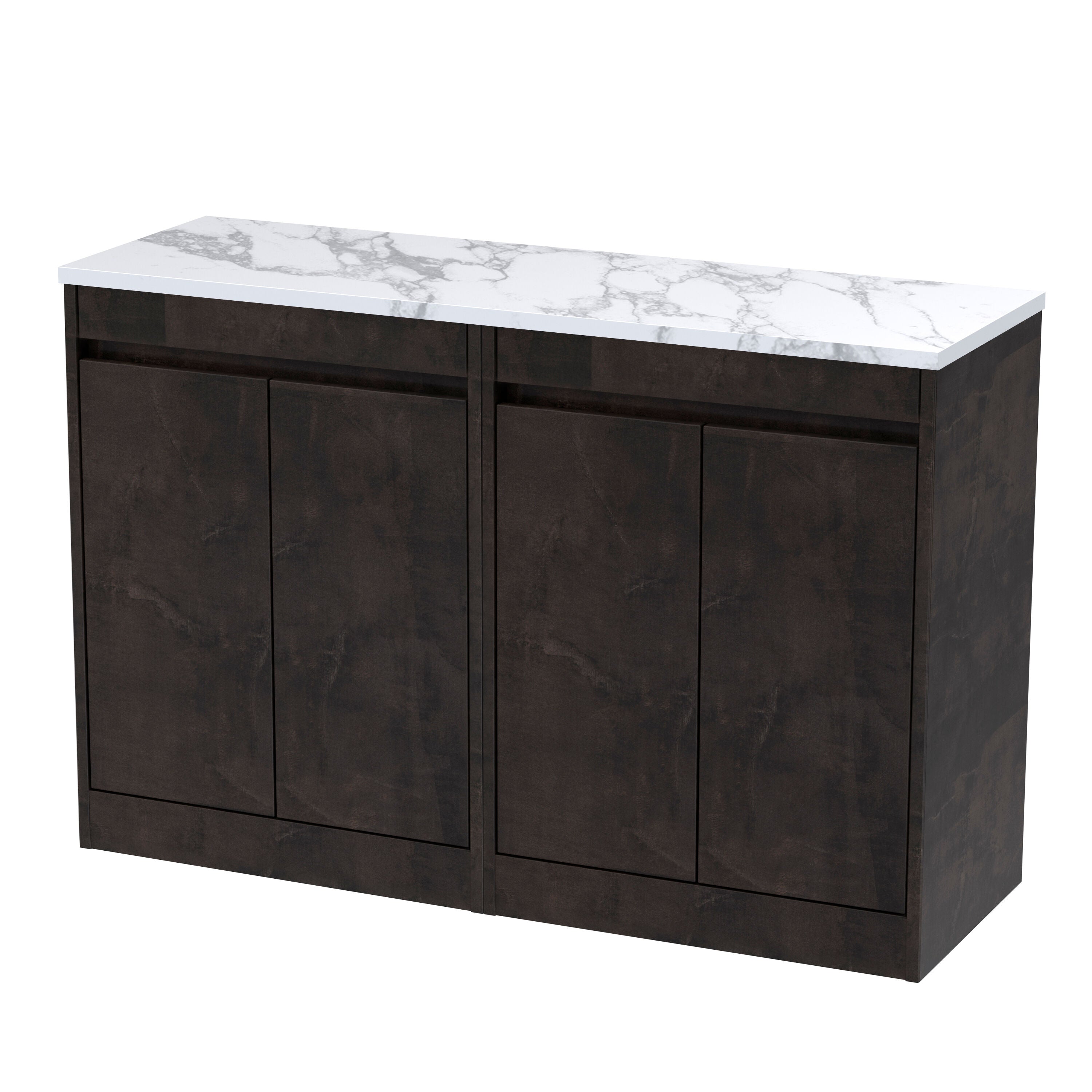 nuie Havana 1200mm metallic Slate 4 Door Floor Standing Vanity Unit With Carrera Marble Worktop