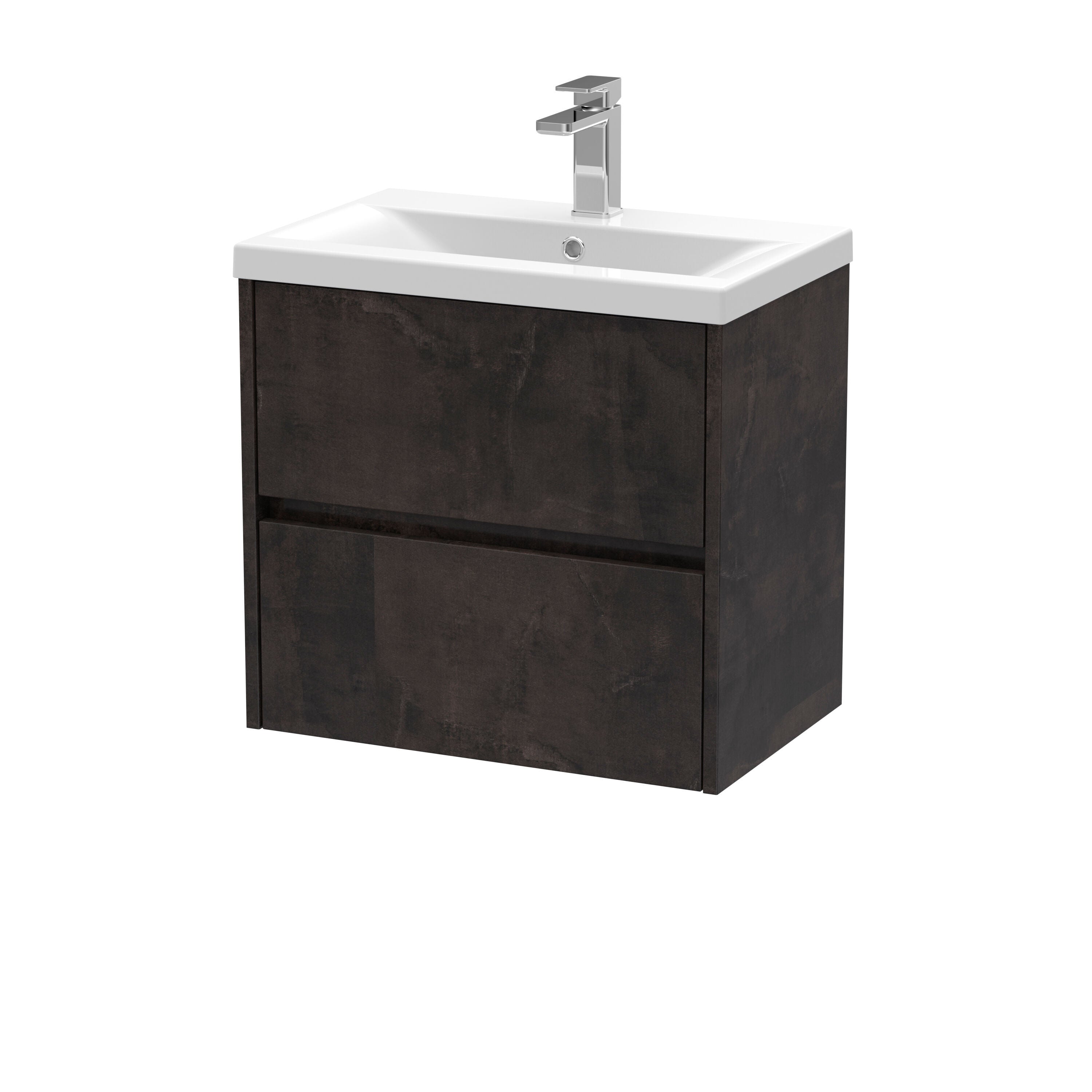 nuie Havana 600mm Metallic Slate 2 Drawer Wall Hung Vanity Unit With Mid-Edge Basin
