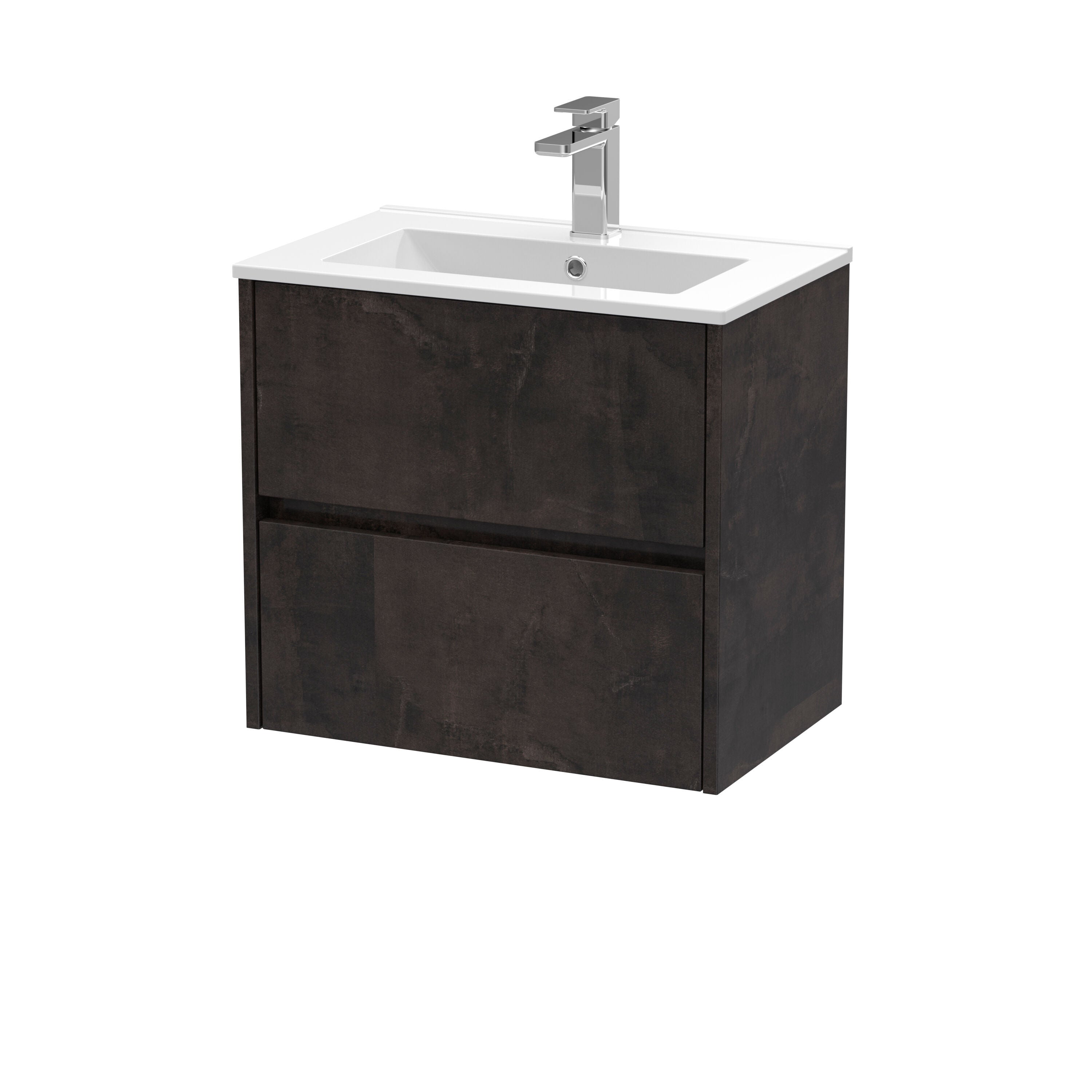 nuie Havana 600mm Metallic Slate 2 Drawer Wall Hung Vanity Unit With Minimalist Basin