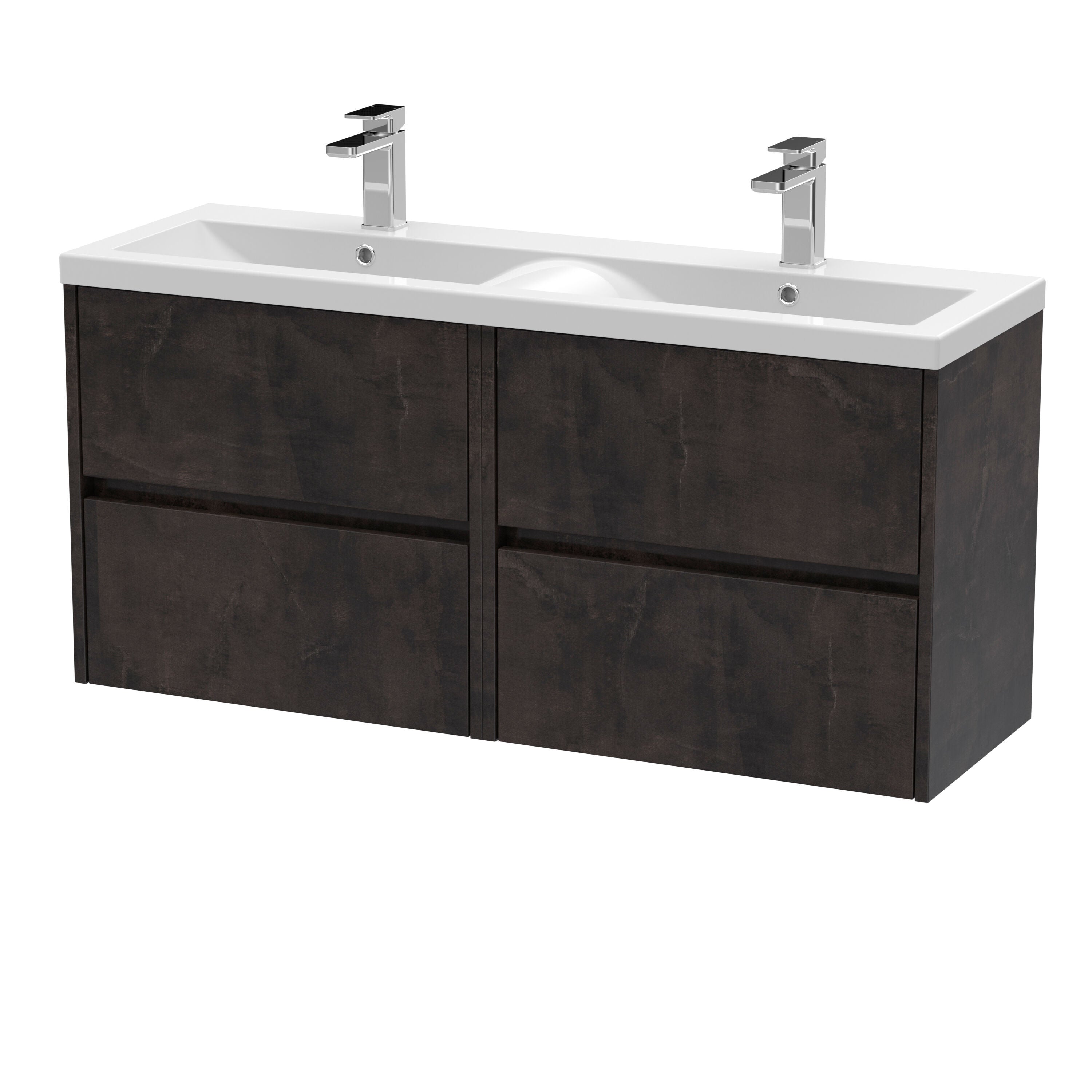 nuie Havana 1200mm Metallic Slate 4 Drawer Wall Hung Vanity Unit With 2 Tap Hole Ceramic Basin