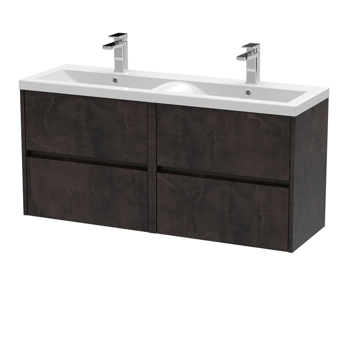 Nuie Havana 1200mm 4 Drawer Wall Hung Vanity Unit With 2 Tap Hole Ceramic Basin