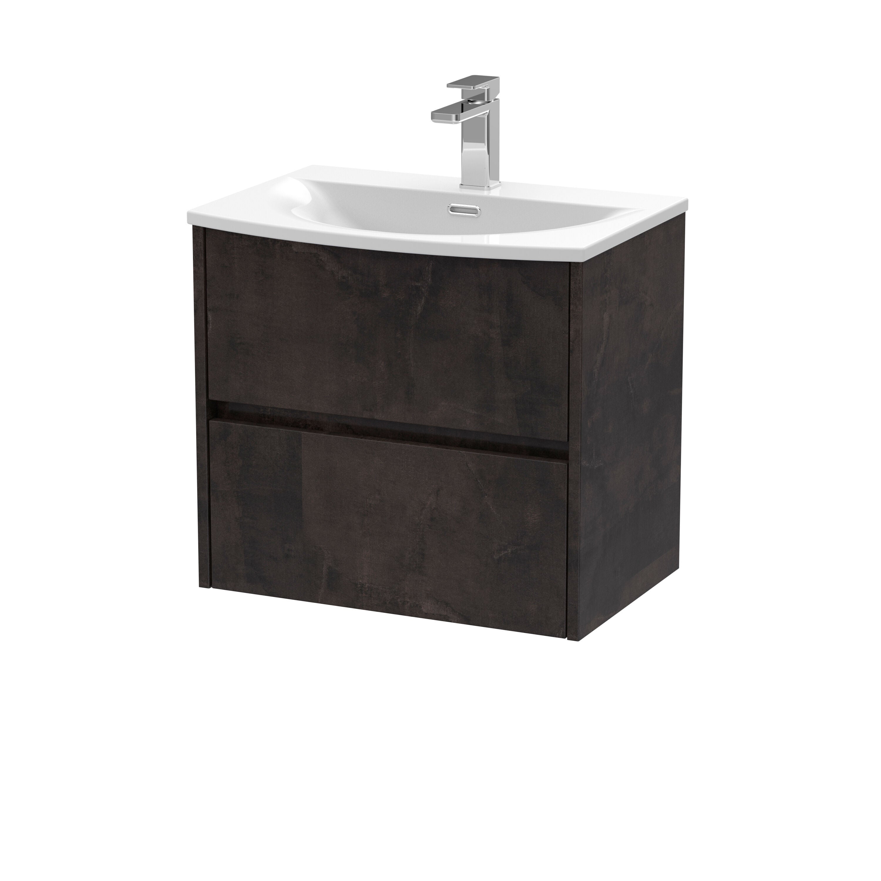nuie Havana 600mm Metallic Slate 2 Drawer Wall Hung Vanity Unit With U-Shaped Curved Basin