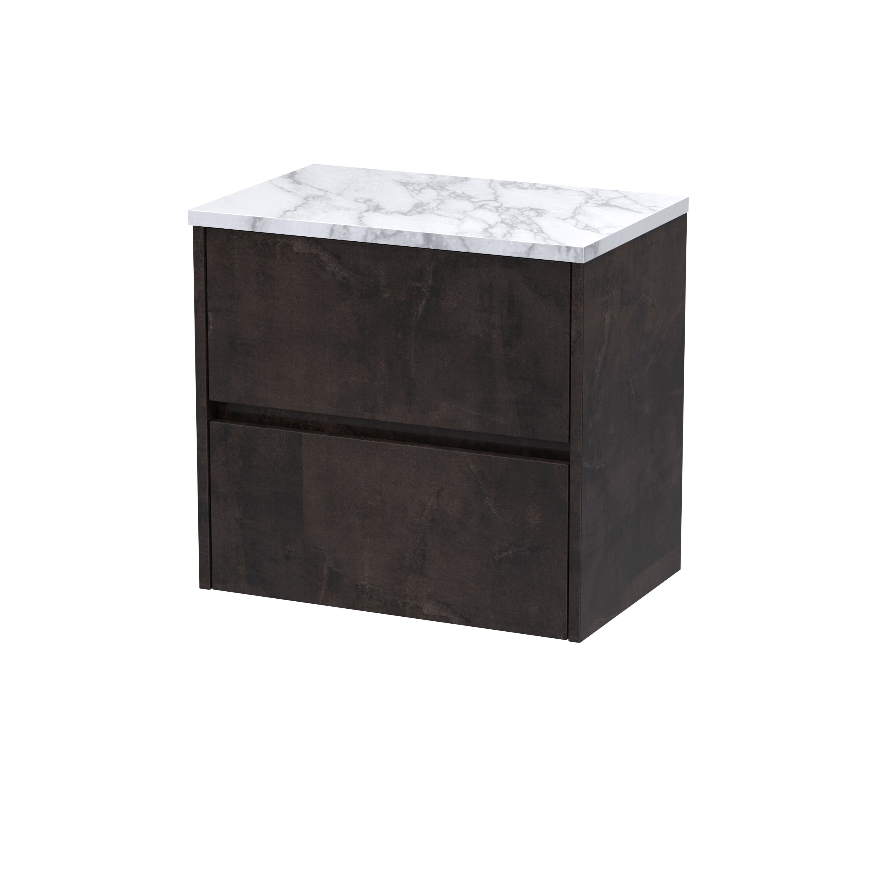 nuie Havana 600mm Metallic Slate 2 Drawer Wall Hung Vanity Unit With Carrara Laminate Worktop