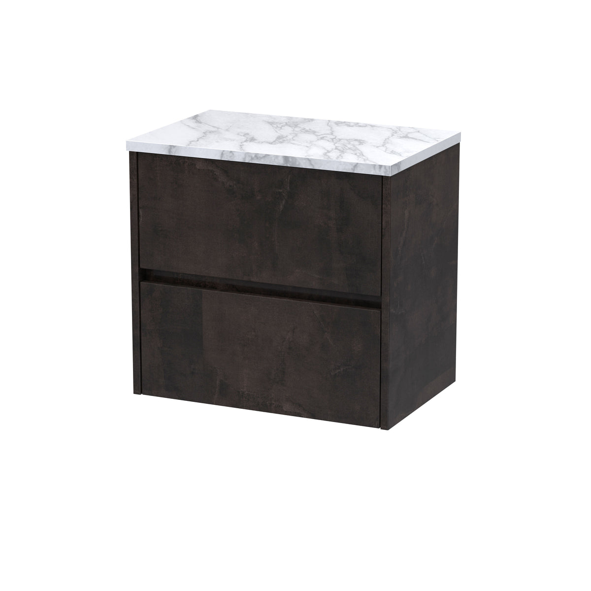 Nuie Havana 600mm 2 Drawer Wall Hung Vanity Unit With Carrara Laminate Worktop