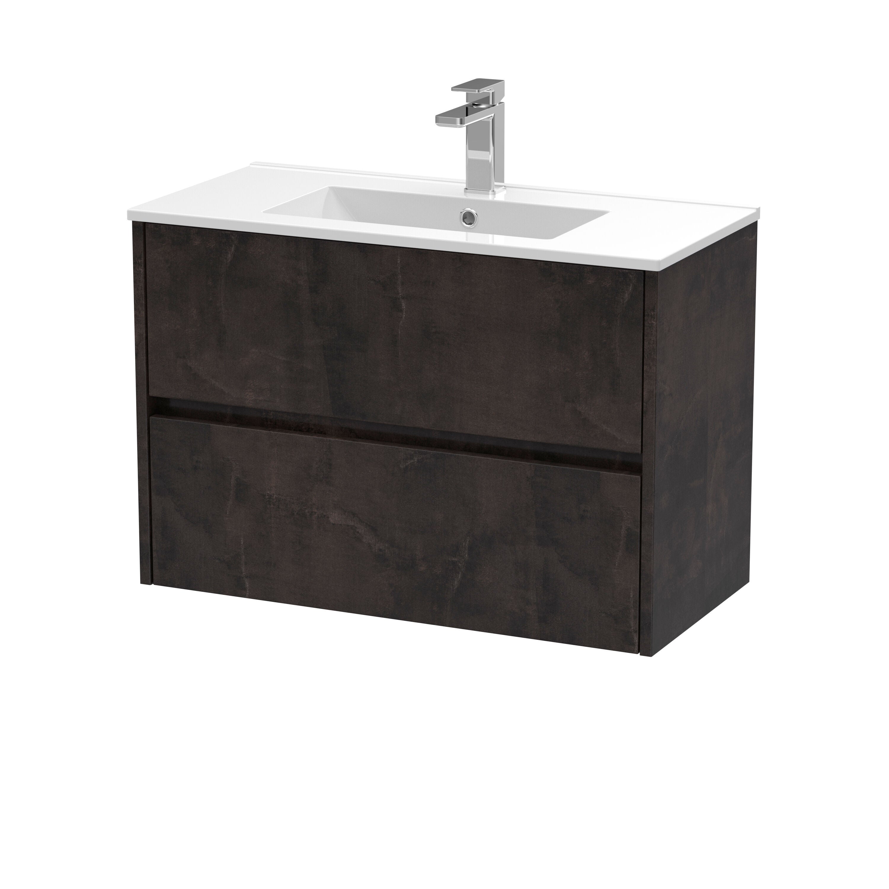 nuie Havana 800mm Metallic Slate 2 Drawer Wall Hung Vanity Unit With Minimalist Basin