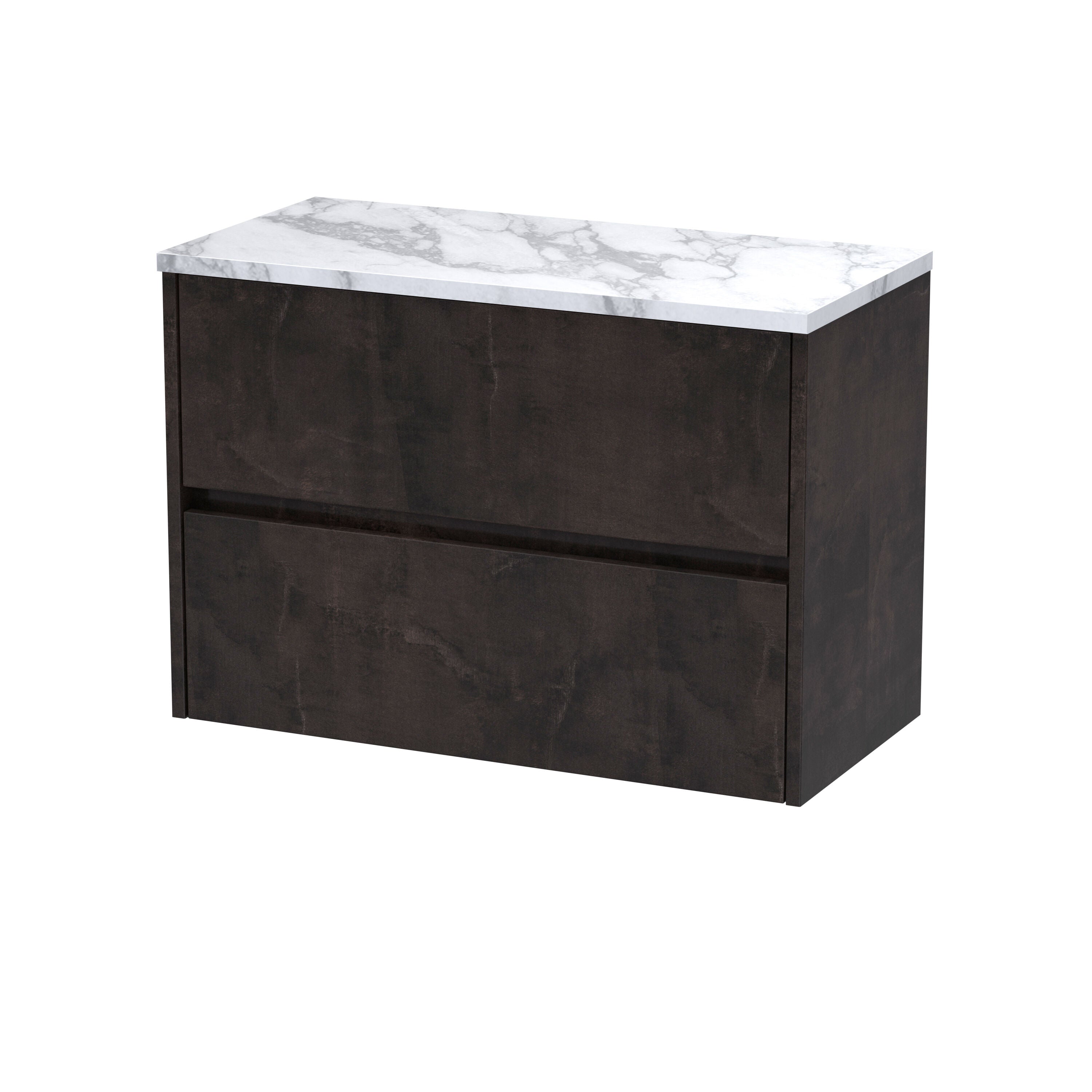 nuie Havana 800mm Metallic Slate 2 Drawer Wall Hung Vanity Unit With Carrara Laminate Worktop
