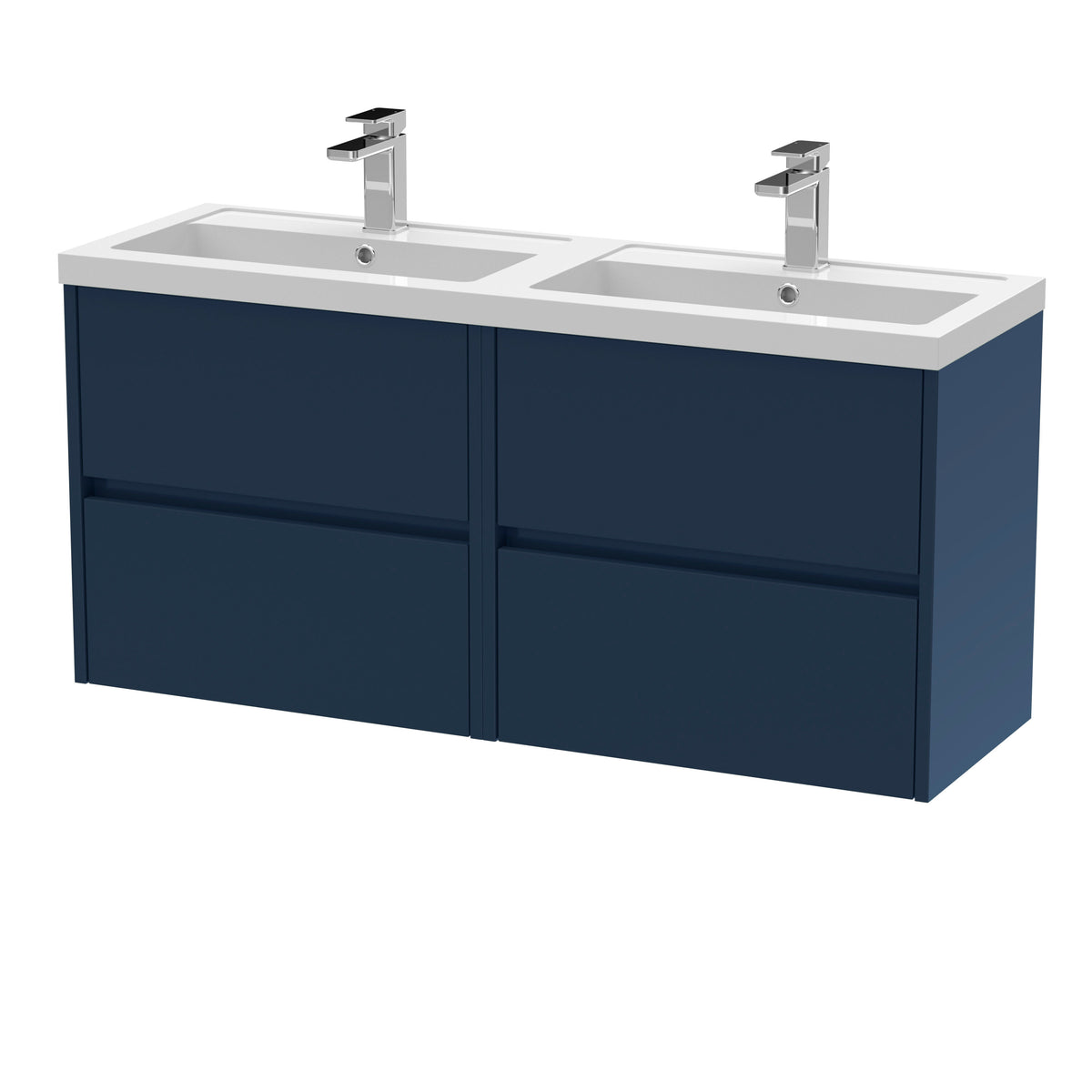 Nuie Havana 1200mm 4 Drawer Wall Hung Vanity Unit With 2 Tap Hole Polymarble basin