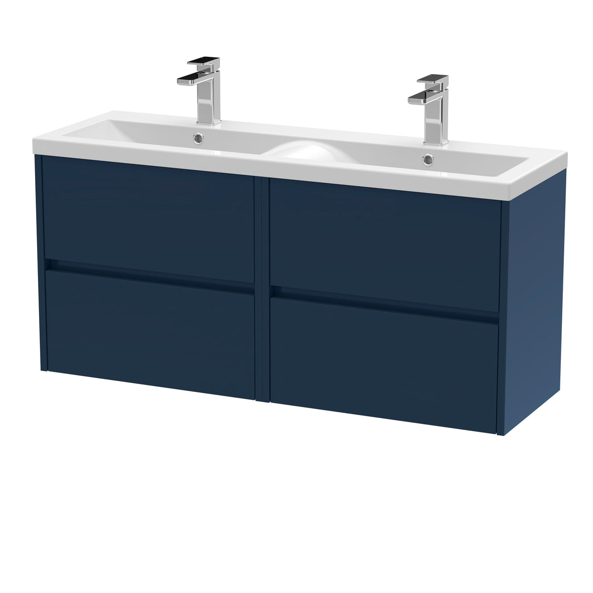 Nuie Havana 1200mm 4 Drawer Wall Hung Vanity Unit With 2 Tap Hole Ceramic Basin
