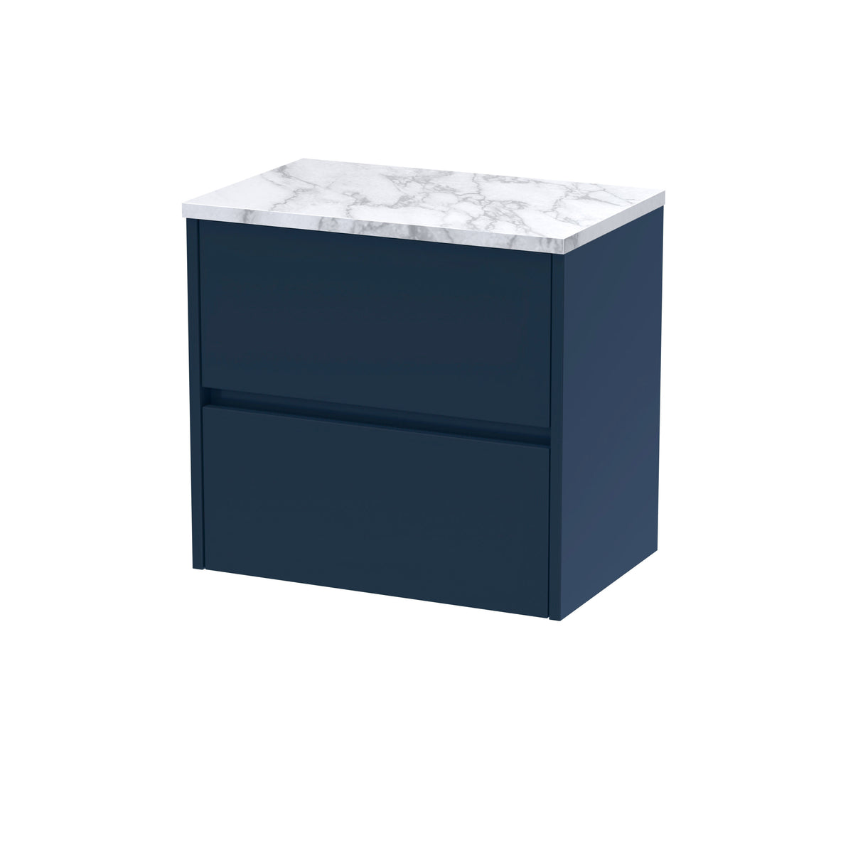 Nuie Havana 600mm 2 Drawer Wall Hung Vanity Unit With Carrara Laminate Worktop