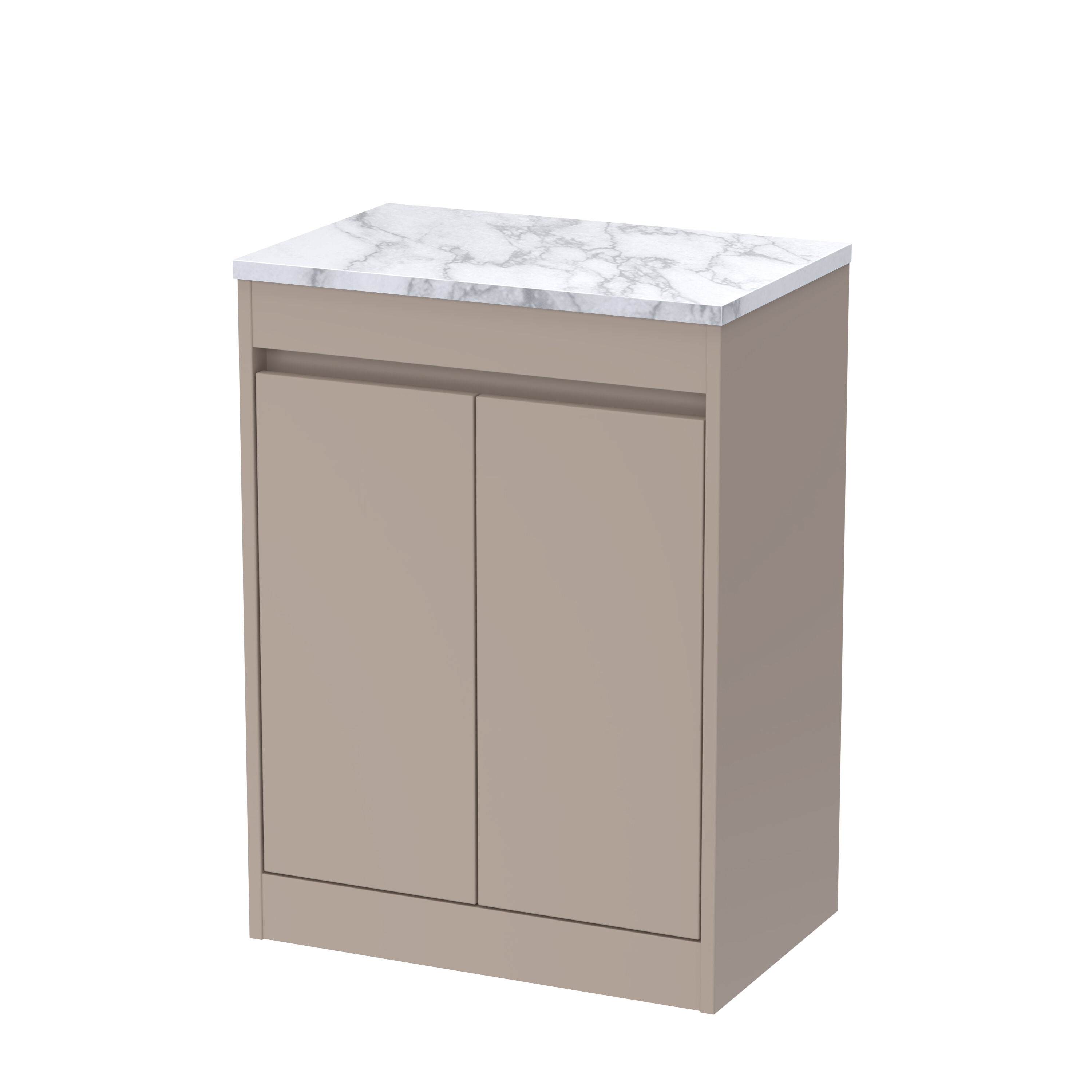 nuie Havana 600mm Soft Linen 2 Door Floor Standing Vanity Unit With Carrera Marble Worktop