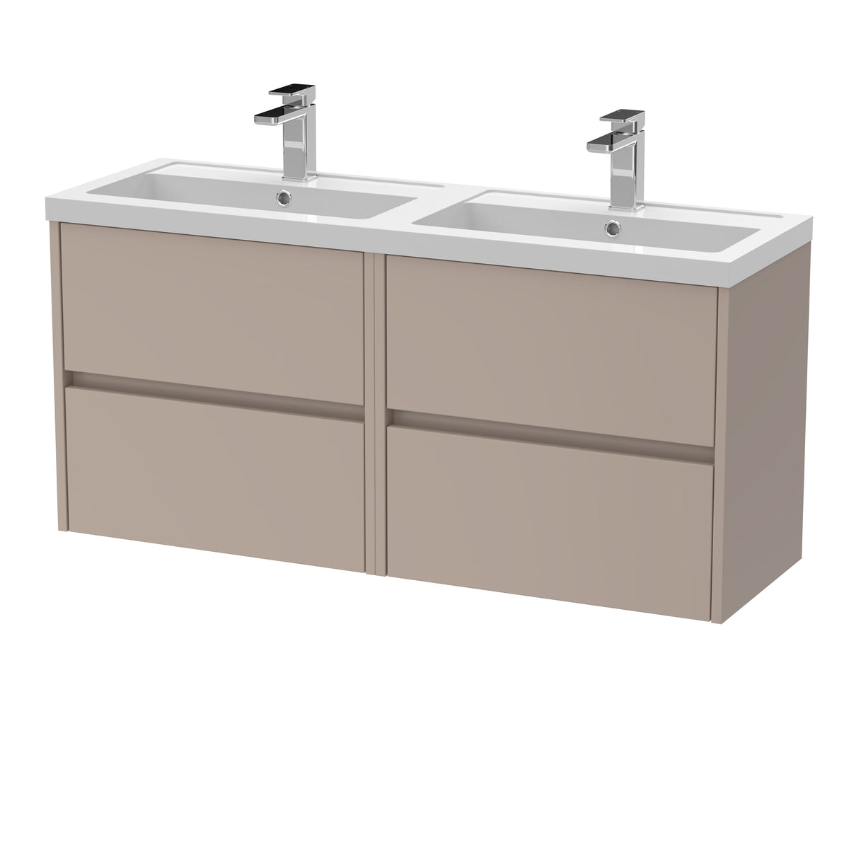 Nuie Havana 1200mm 4 Drawer Wall Hung Vanity Unit With 2 Tap Hole Polymarble basin