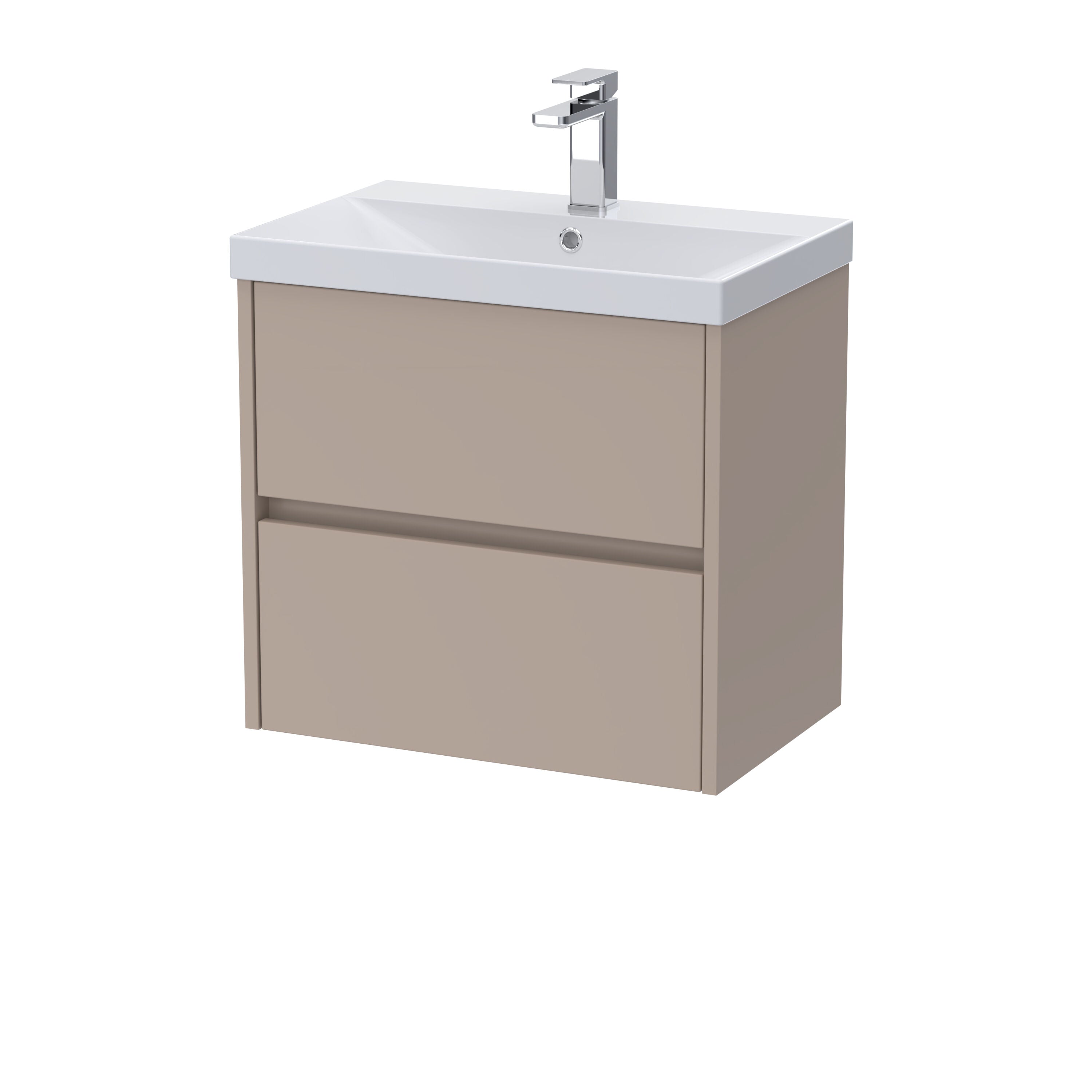 nuie Havana 600mm Soft linen 2 Drawer Wall Hung Vanity Unit With Thin Edge Basin