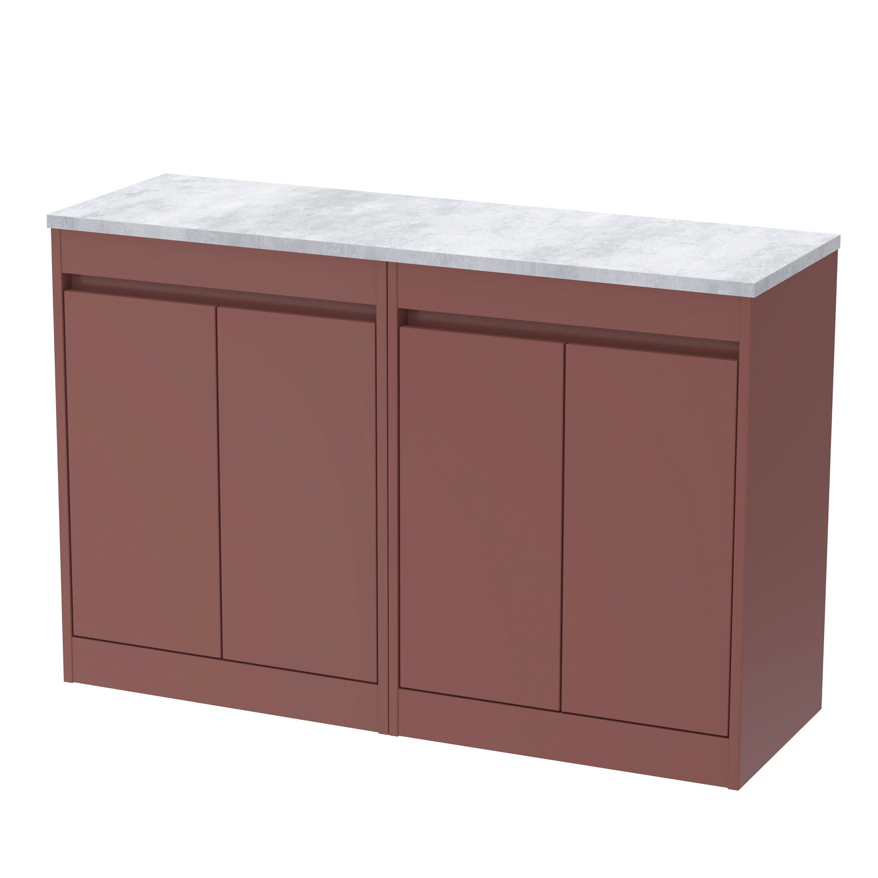 nuie Havana 1200mm Smoked Red 4 Door Floor Standing Vanity Unit With Bellato Grey Worktop